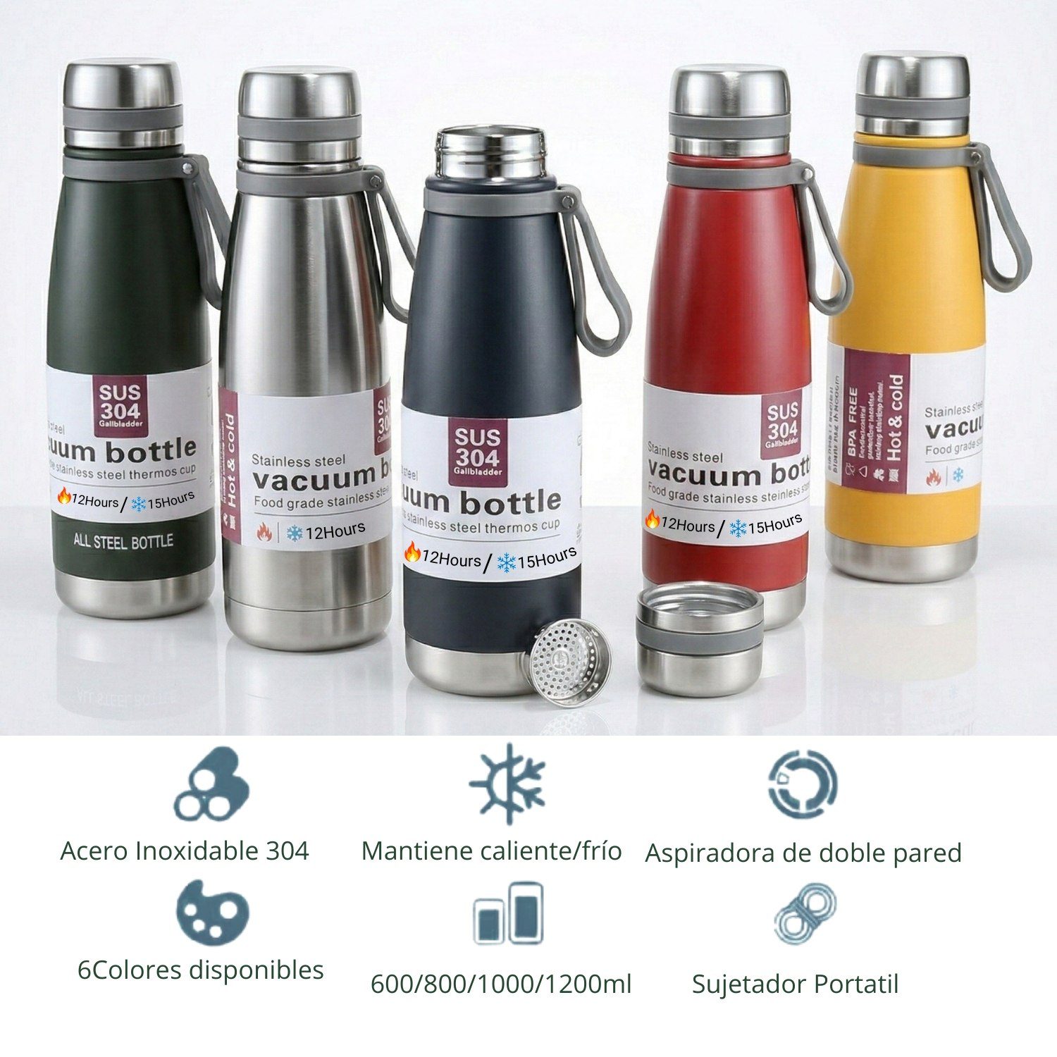Termo Tomatodo De 600 ML Acero Inoxidable Color Amarillo - Imagen 5