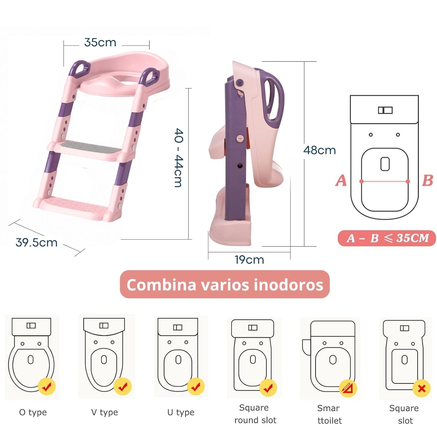 Adaptador de Baño y Escalera Portátil para Niños Rosa - Imagen 2