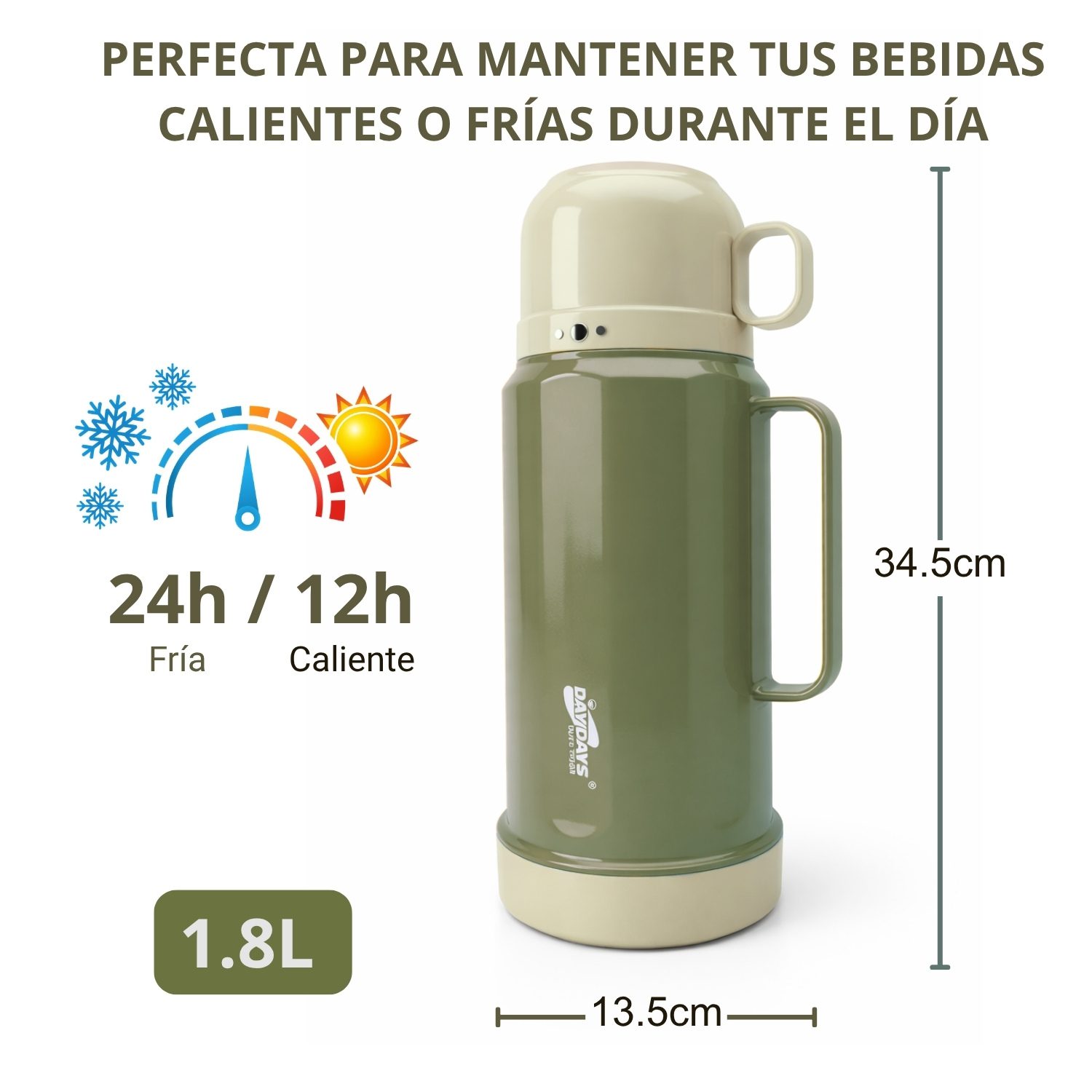 Termo 1.8 L Interior de Vidrio para Conservar Bebidas por Horas Verde - Imagen 2