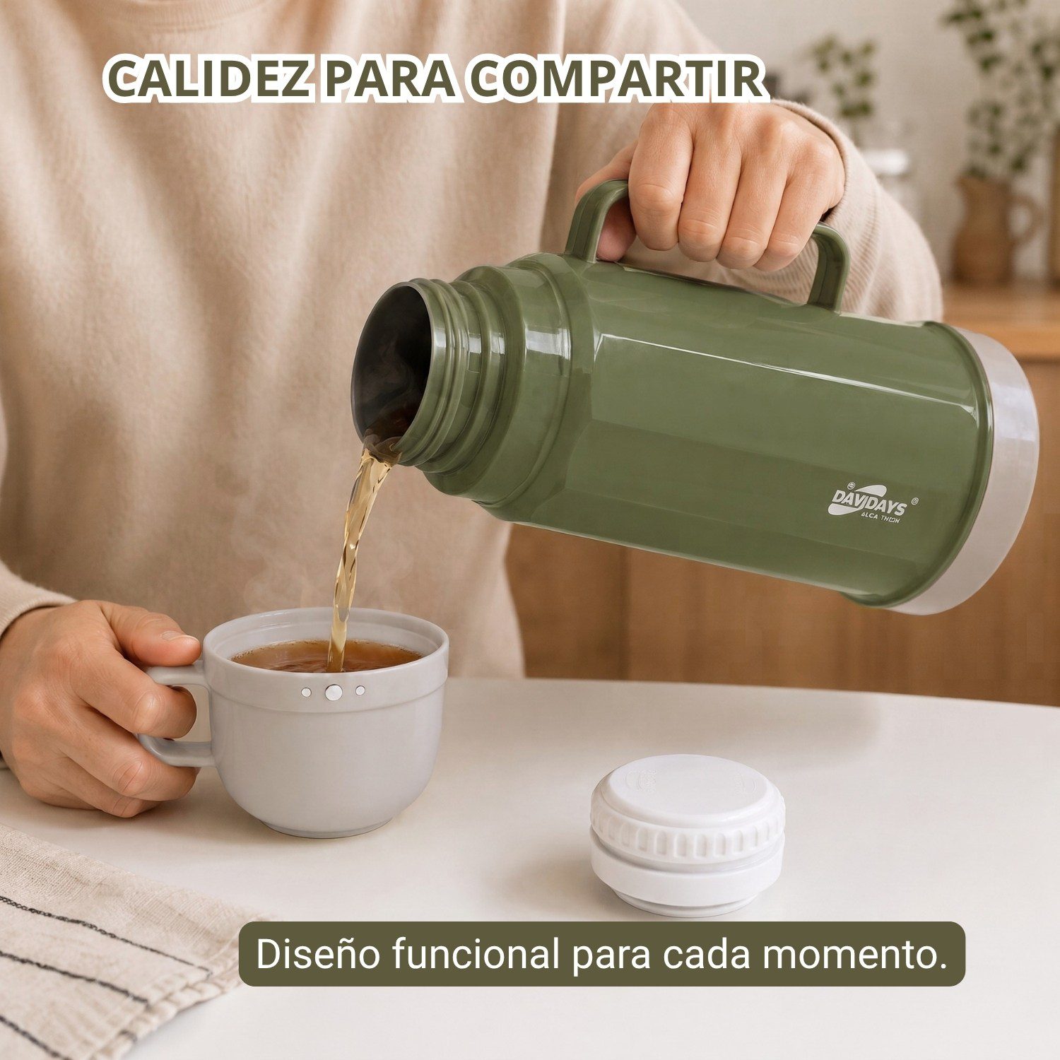 Termo 1.8 L Interior de Vidrio para Conservar Bebidas por Horas Verde - Imagen 4