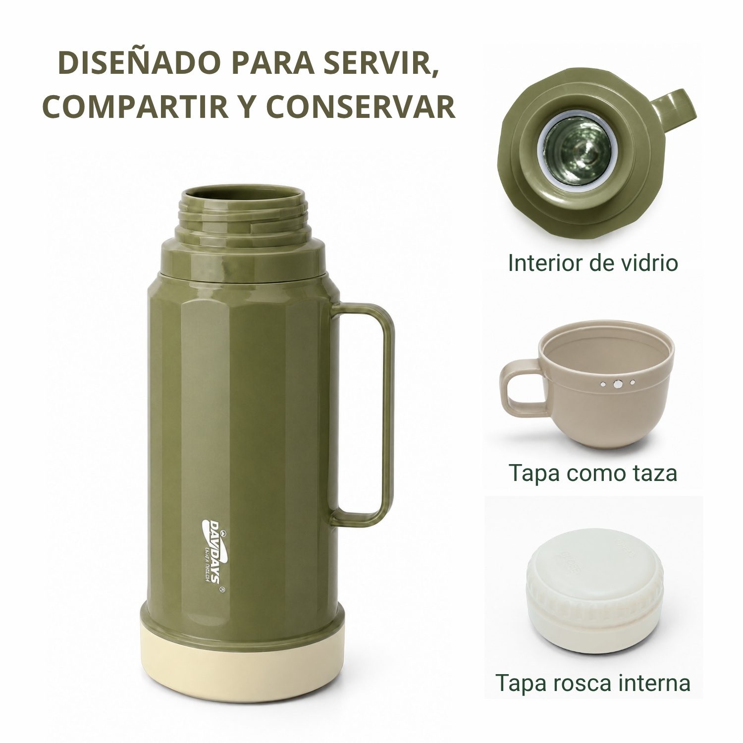 Termo 1.8 L Interior de Vidrio para Conservar Bebidas por Horas Verde - Imagen 3