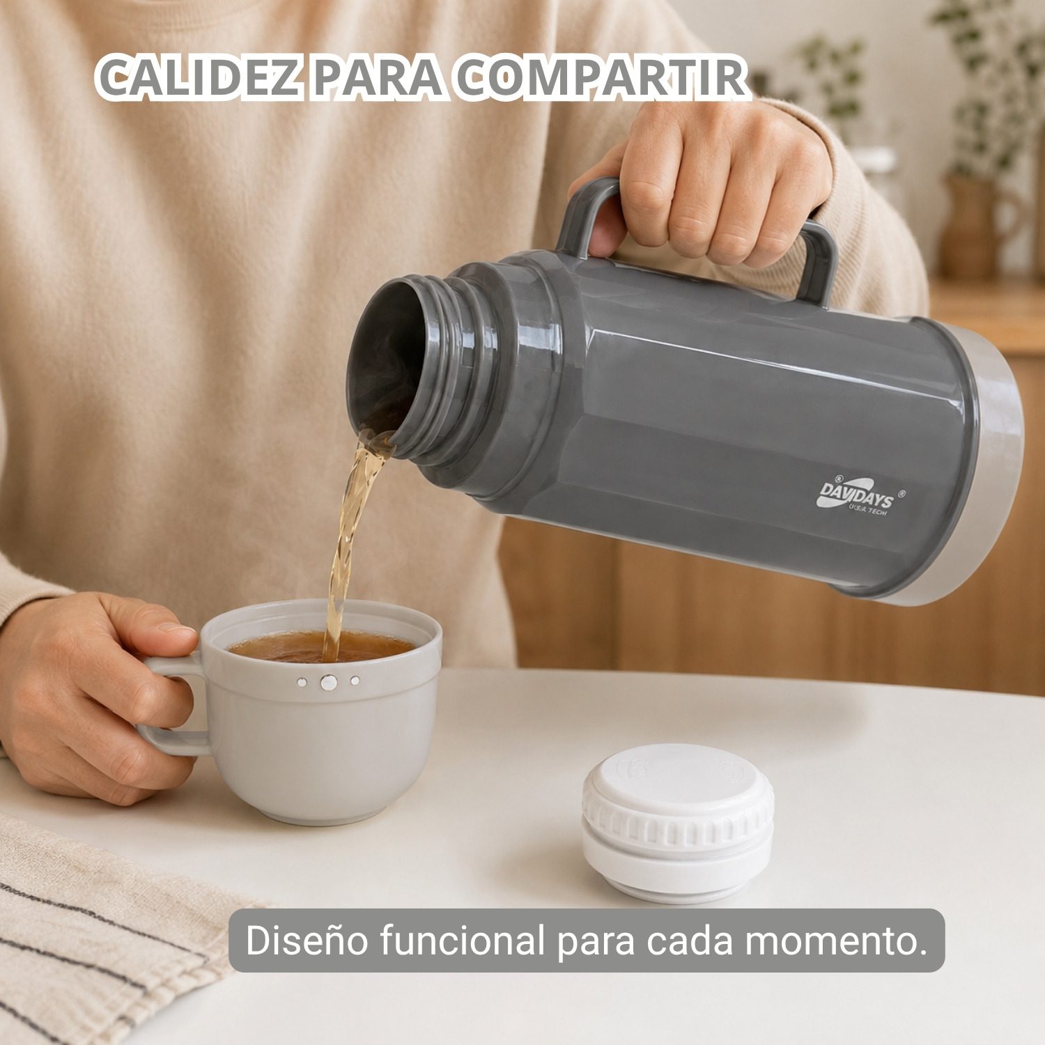 Termo 1.8 L Interior de Vidrio para Conservar Bebidas por Horas Gris - Imagen 4