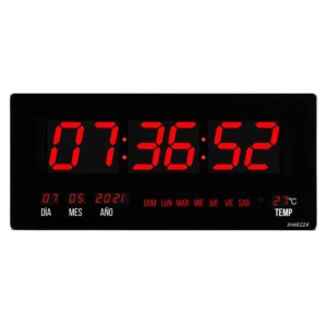 Reloj Digital de Pared 46x22cm Fecha, Hora y Temperatura Rojo Led