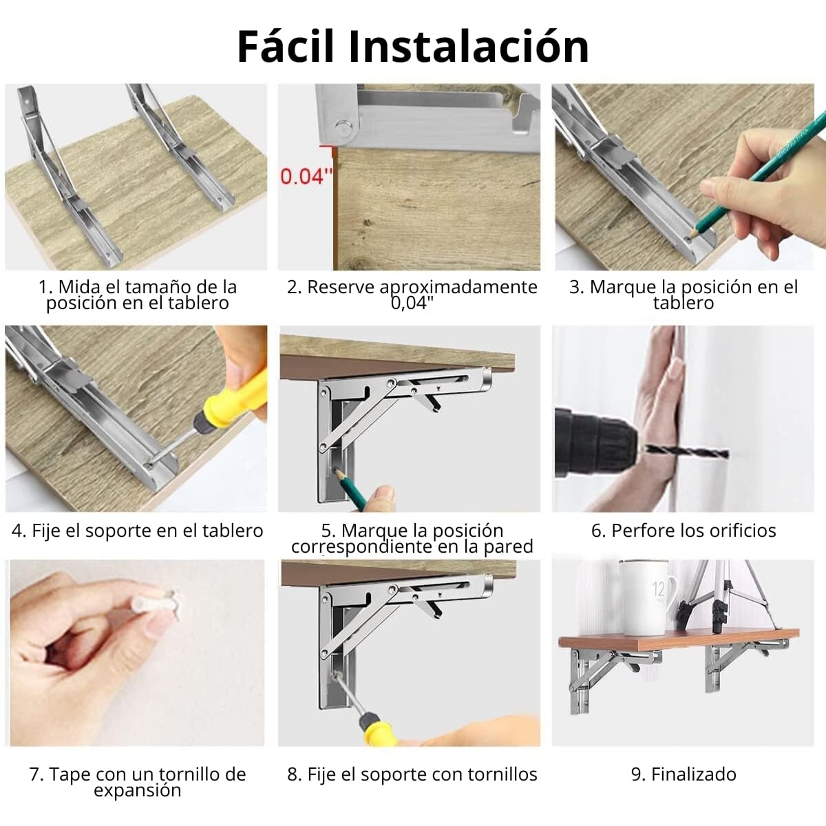 Repisa, Soporte, Ángulo Plegable Push 20cm Pack X6 - Imagen 3