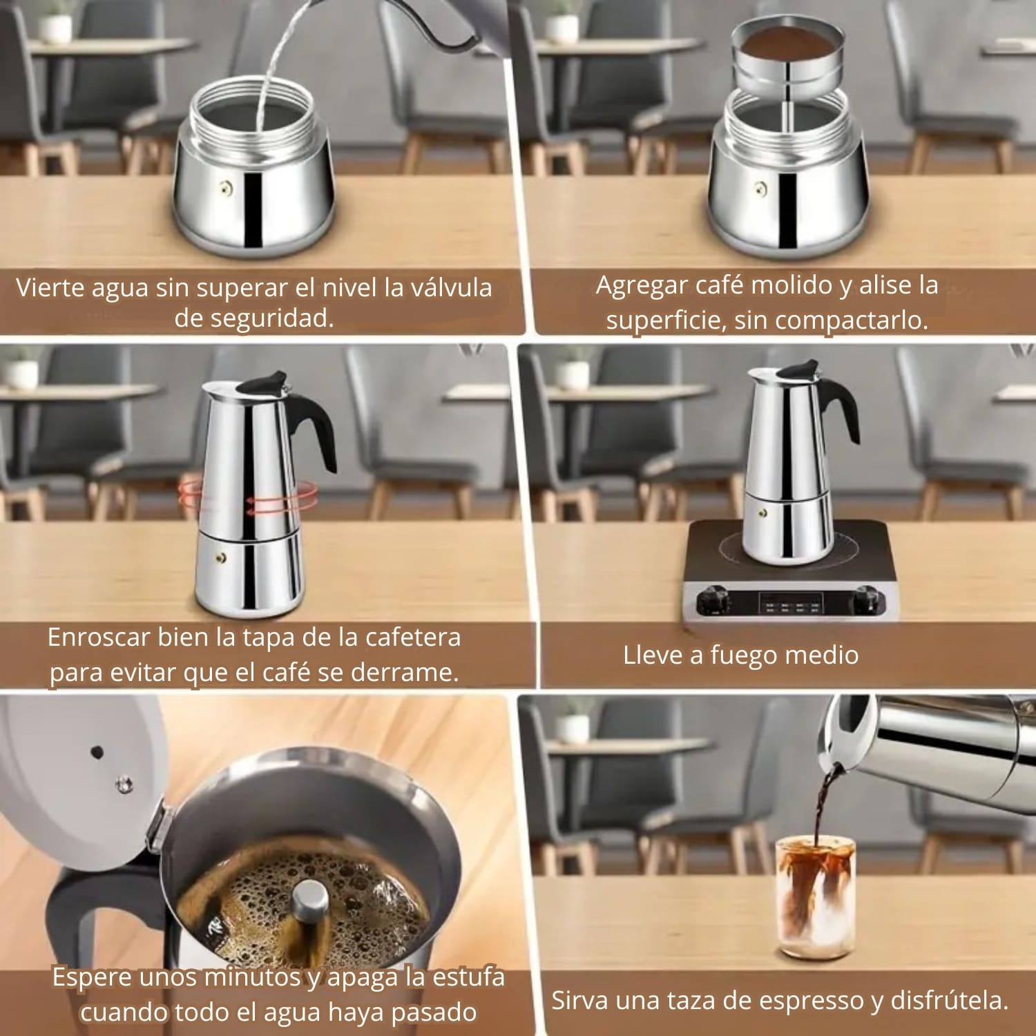 Cafetera Espresso Maker Italiana 4 Tazas Acero Inoxidable - Imagen 5