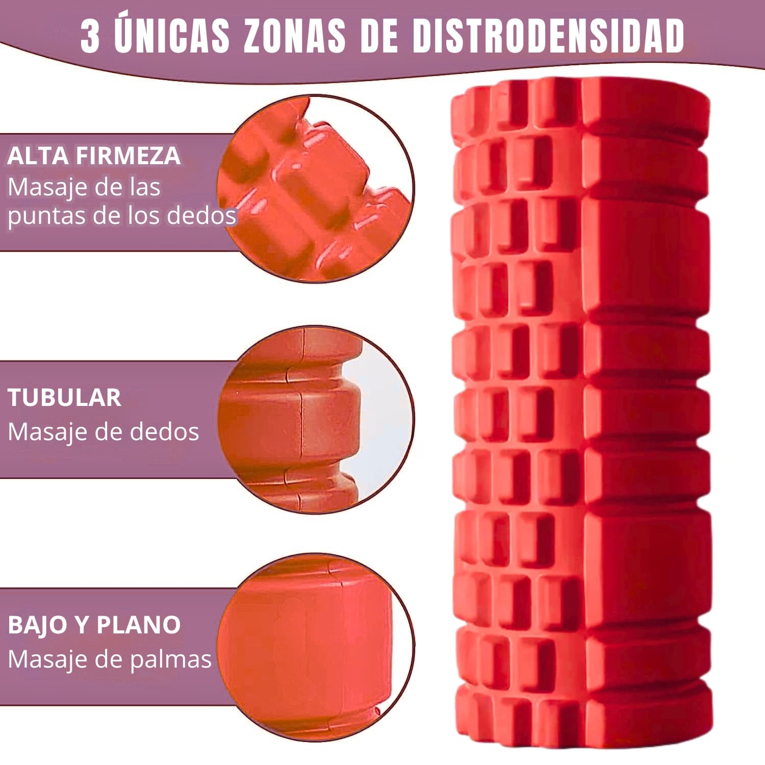 Rodillo de Yoga Foam Roller de Espuma 33 x 14cm Rojo - Imagen 4