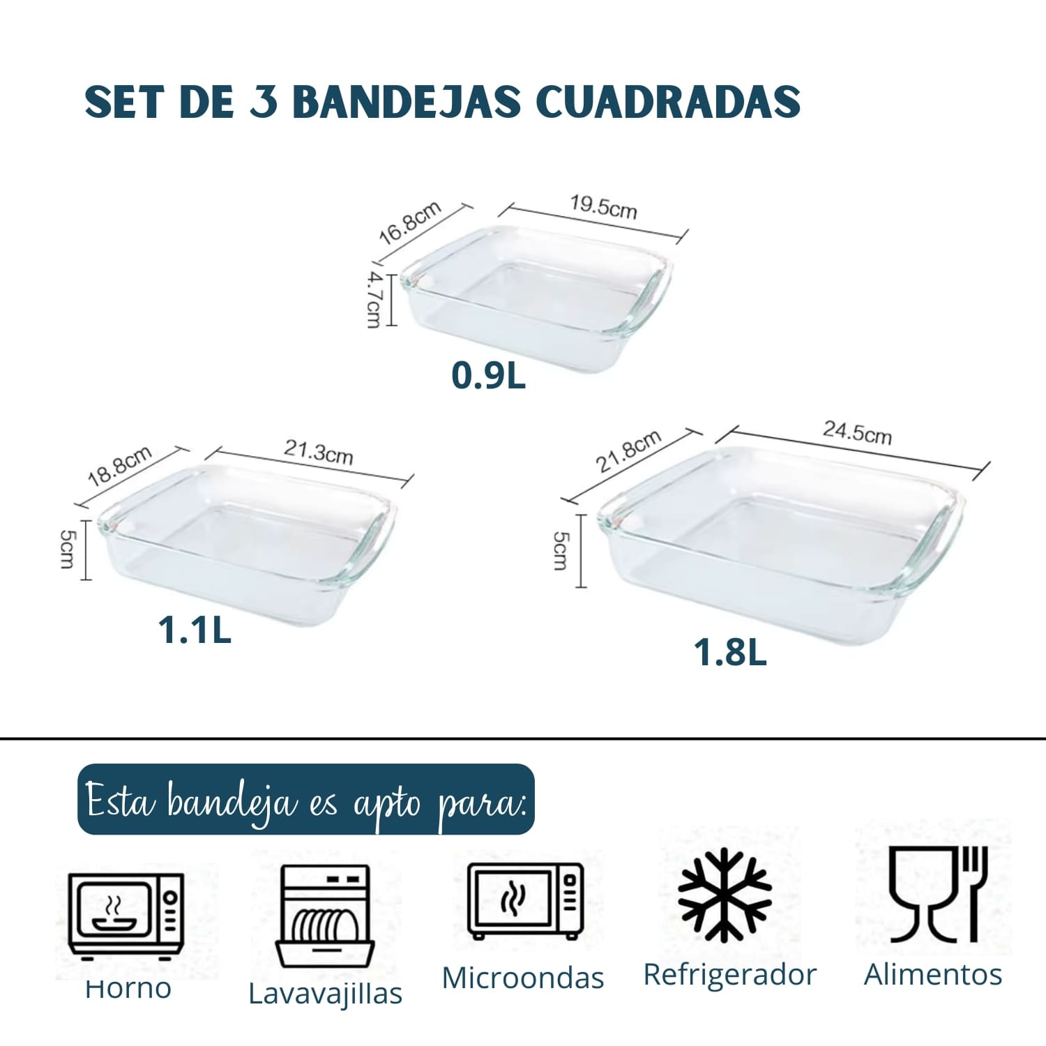 Fuente Bandeja Cuadrado de Vidrio Templado X3 Piezas - Imagen 3