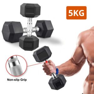 Mancuerna Pesa Hexagonal Cromada y de Caucho 5Kg 2 Piezas