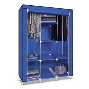 Ropero Armable de Tela Armario de 3 Cuerpos con 8 Divisiones Azul