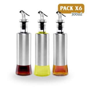 Aceitero Frasco Dispensador Especiero de Vidrio 300ml Pack X6