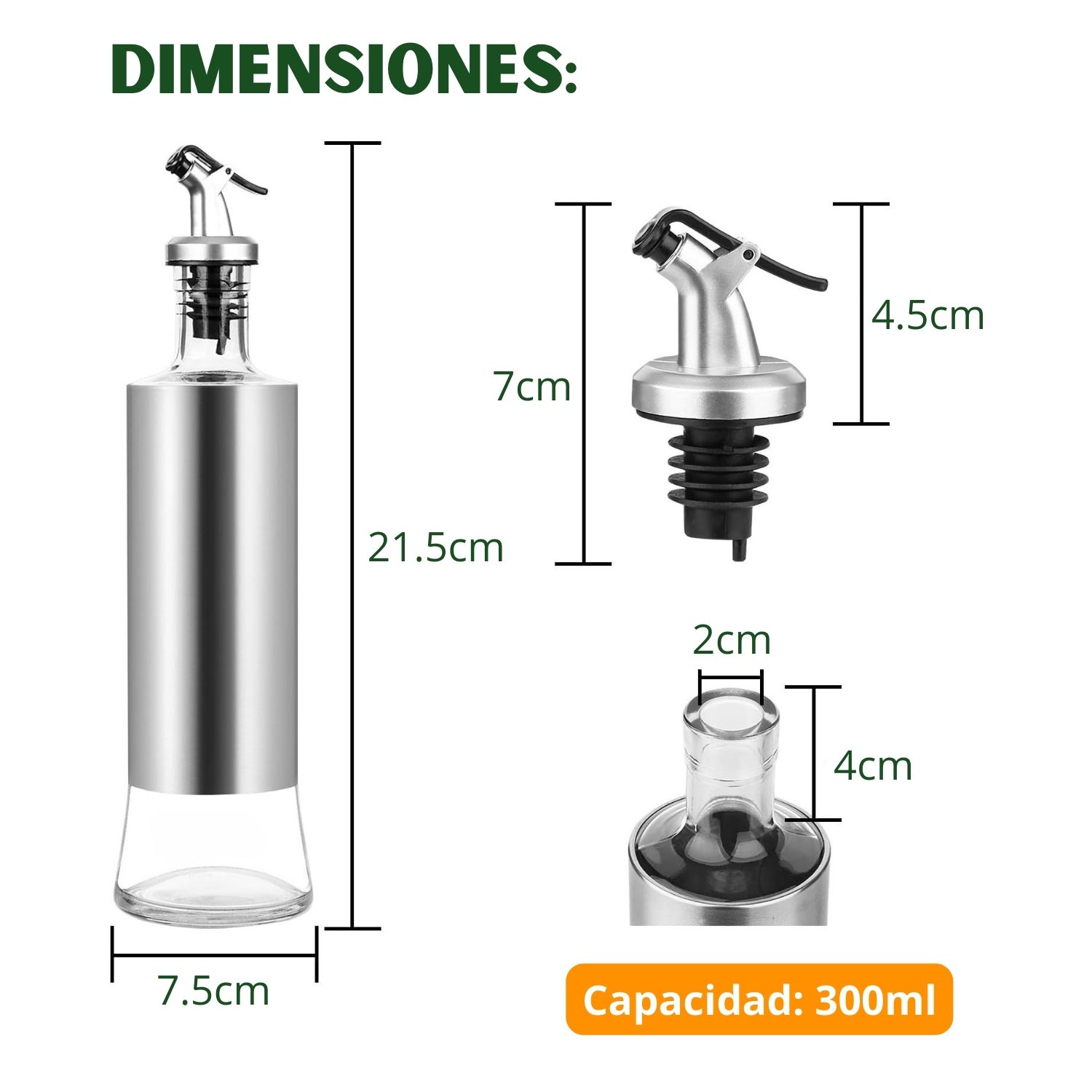 Aceitero Frasco Dispensador Especiero de Vidrio 300ml Pack X6 - Imagen 3
