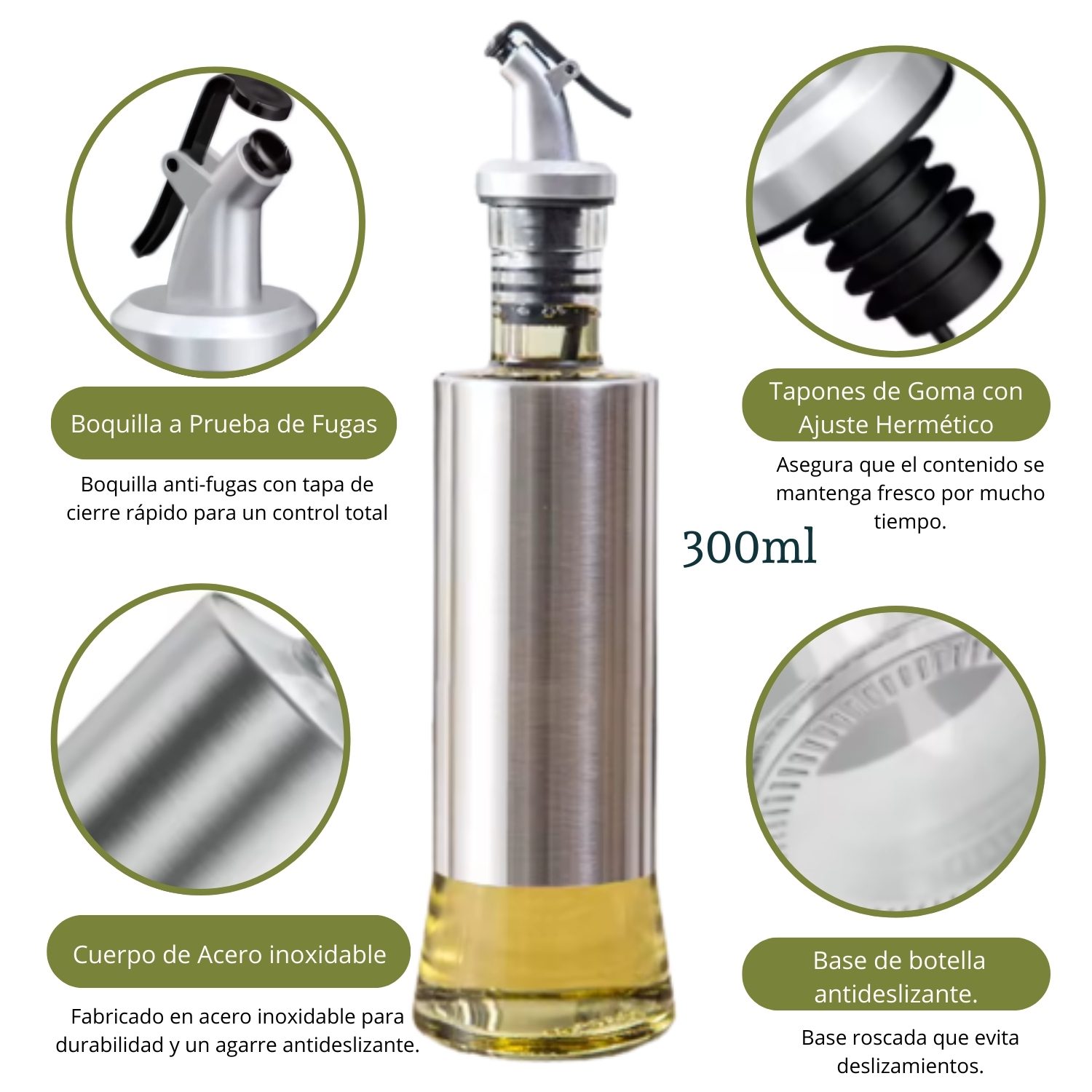 Aceitero Frasco Dispensador Especiero de Vidrio 300ml Pack X6 - Imagen 4