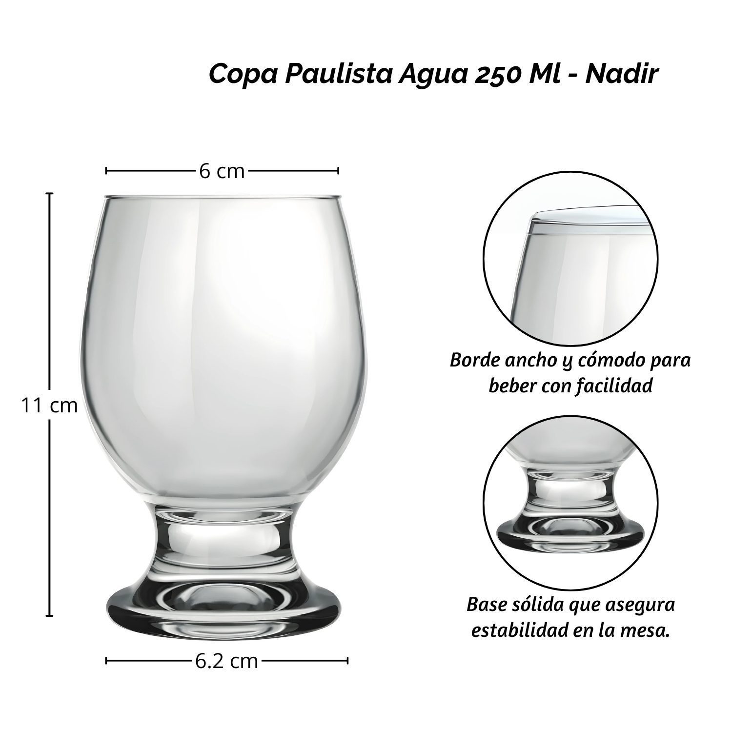 Copa Paulista de Agua 250ml, Copas Nadir Tallo Pequeño 7002 - Imagen 2