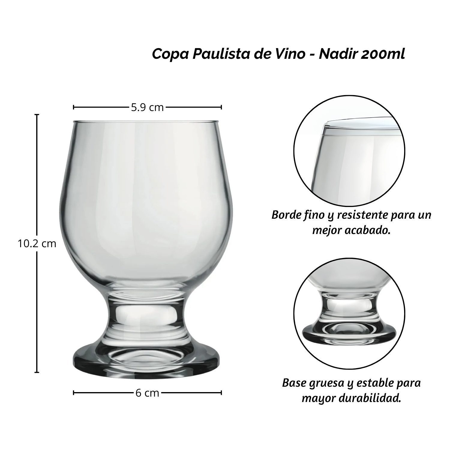 Copa Paulista de Vino 200ml, Copas Nadir Tallo Pequeño 7402 - Imagen 2