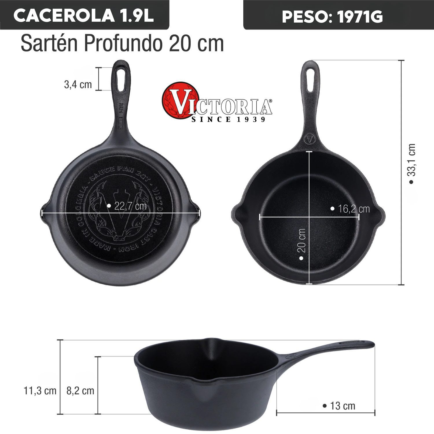 Sartén H.Fundido Profundo 1,9 Lt/2Qt Esmaltado - Imagen 2