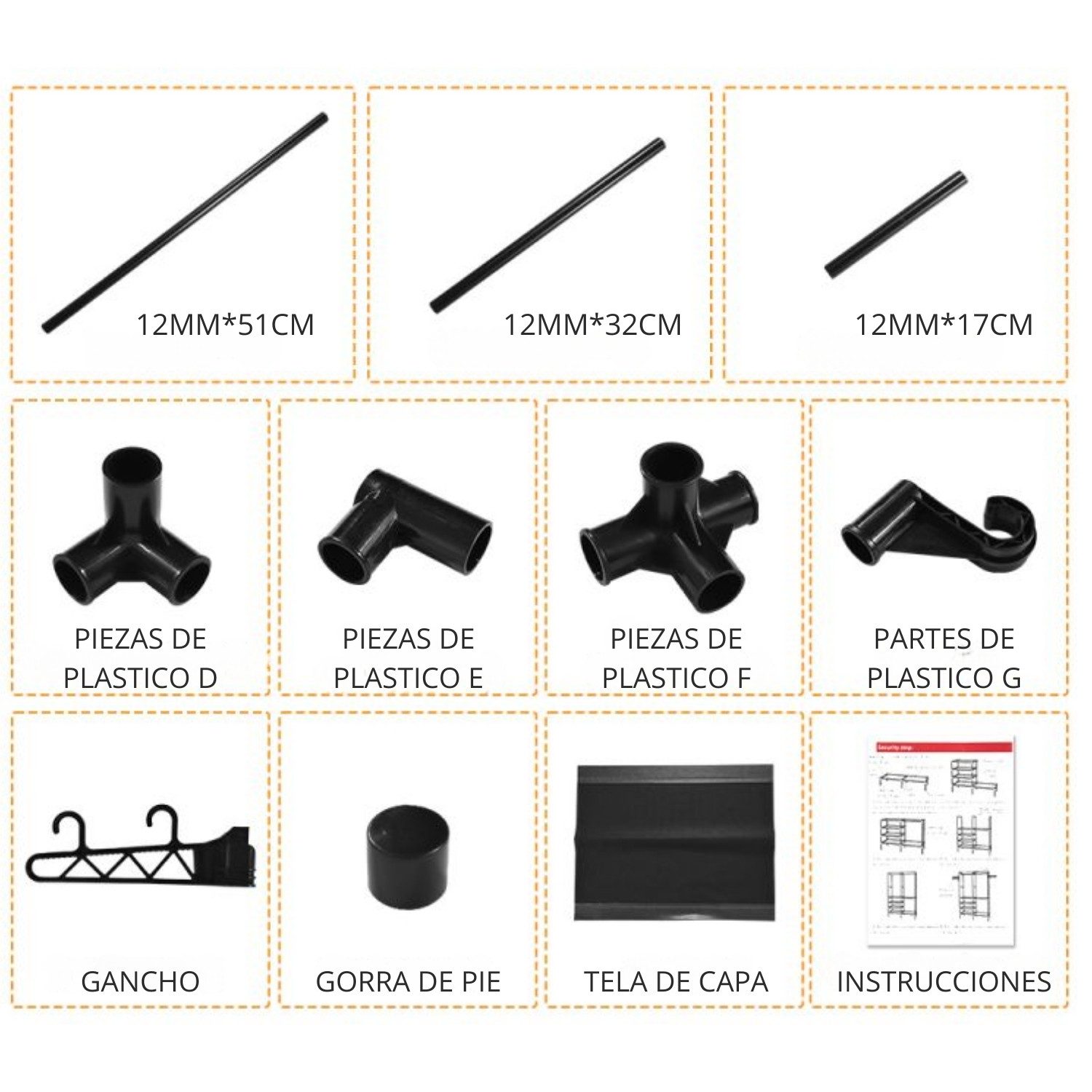 Ropero Armario Closet Perchero Organizador Ropa 2 Cuerpos Negro - Imagen 6
