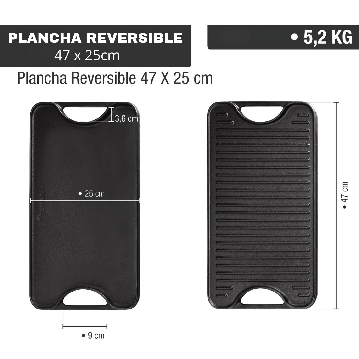 Plancha Asadora Esmaltada Reversible Rectang.47X25 Cm - Victoria - Imagen 3