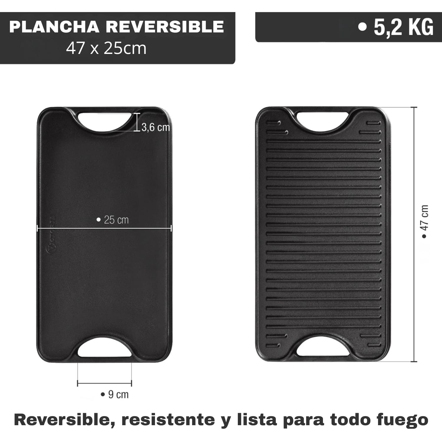 Plancha Asadora Curada Reversible Rectang. 47X25 Cm - Victoria - Imagen 2