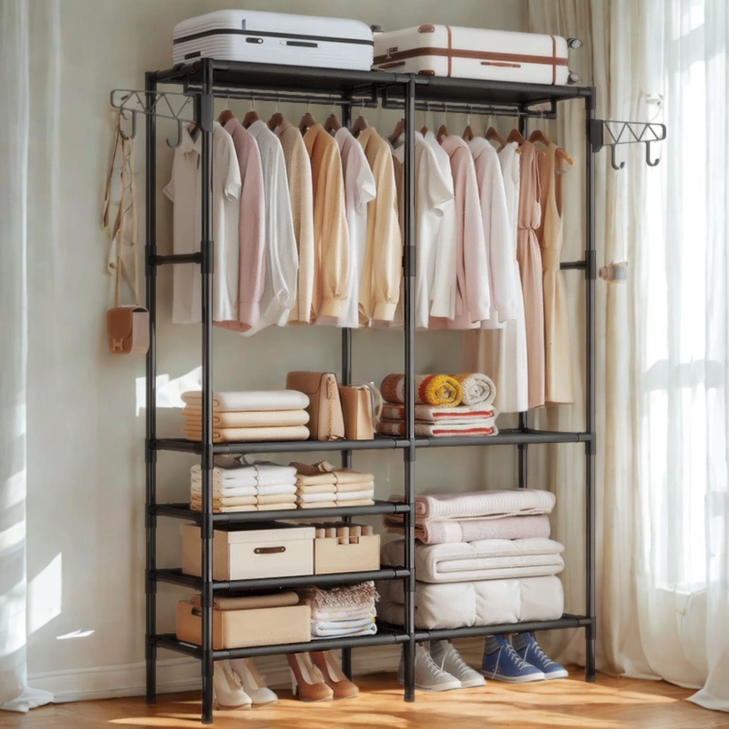 Ropero Armario Closet Perchero Organizador Ropa 2 Cuerpos Negro - Imagen 2