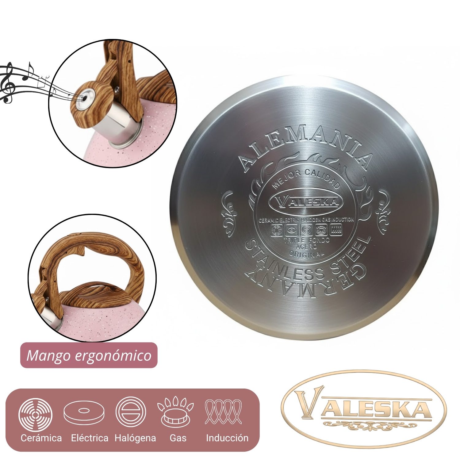 Tetera Valeska Silbadora Tipo Roca Volcánica 5 Litros Rosado - Imagen 5