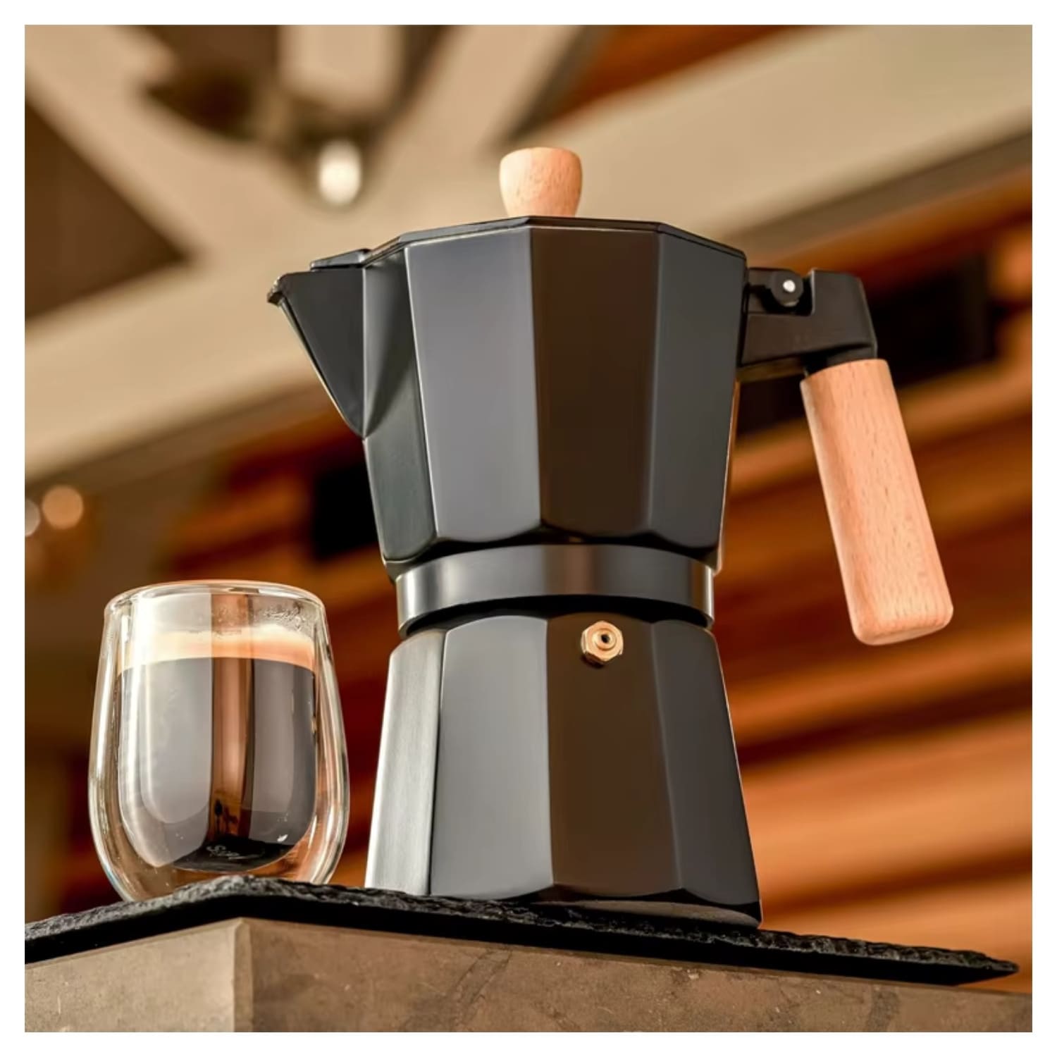 Cafetera Moka Italiana 6 Tazas - 300ml Negro Elegante - Imagen 3
