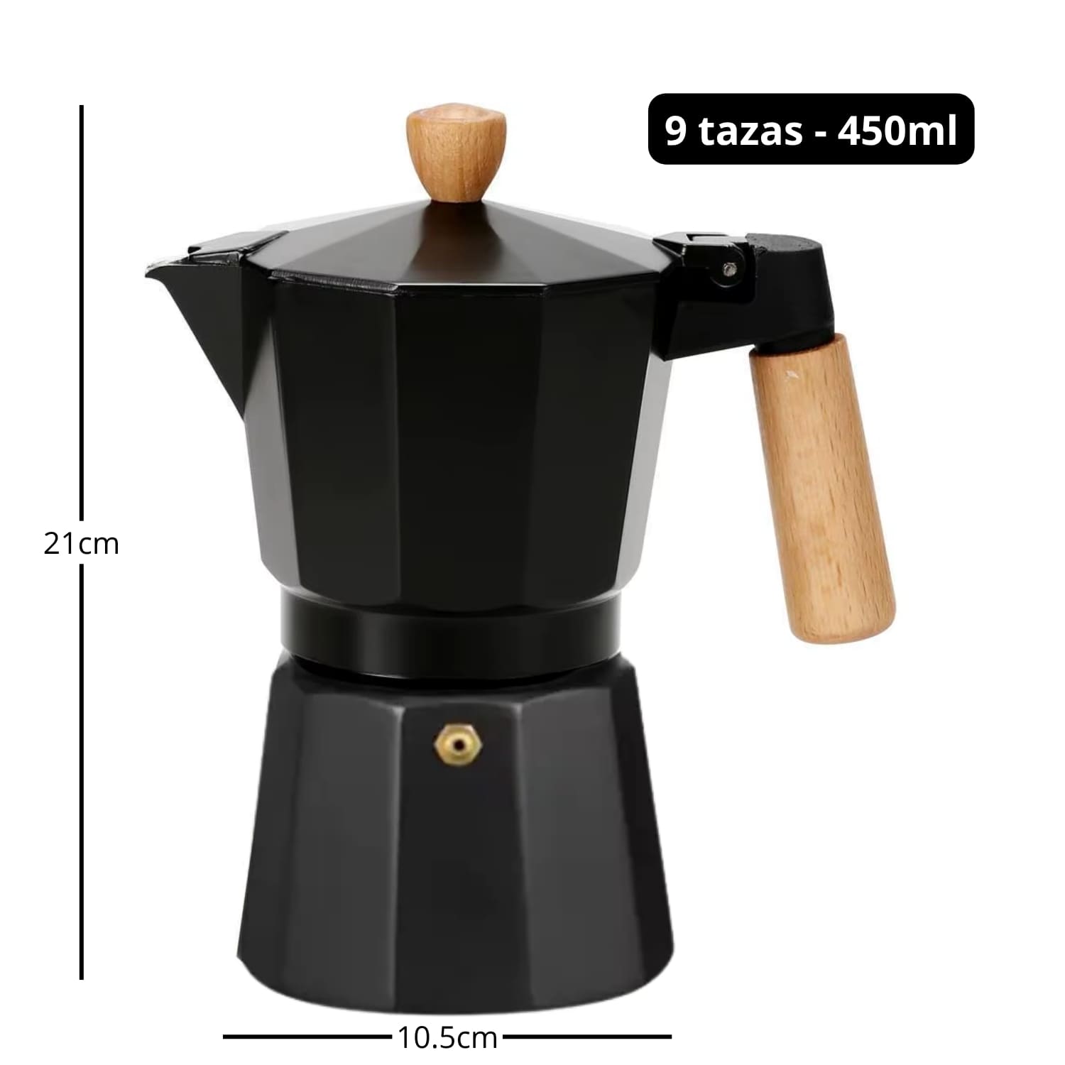 Cafetera Moka Italiana 9 Tazas - 450ml Negro Elegante - Imagen 2