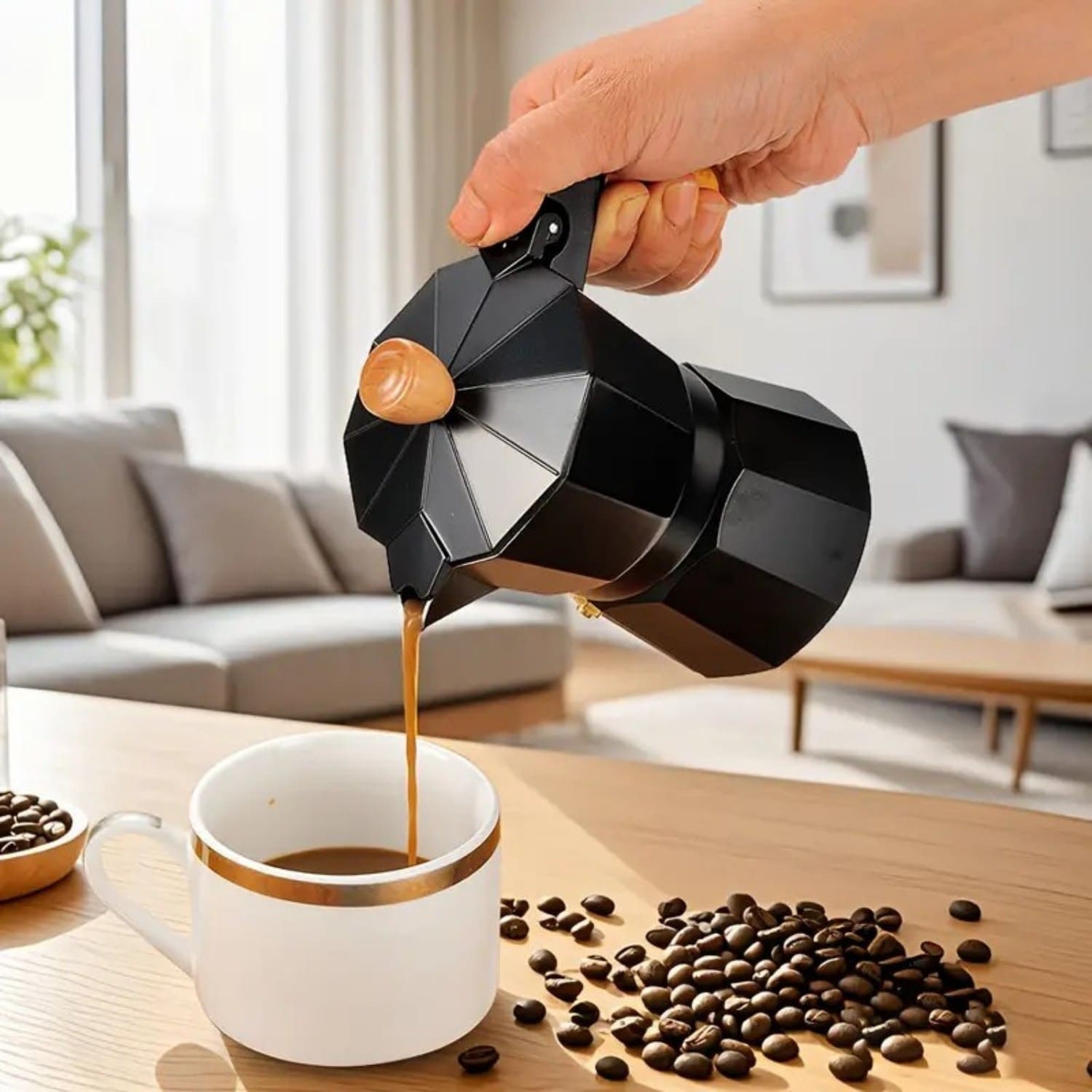 Cafetera Moka Italiana 6 Tazas - 300ml Negro Elegante - Imagen 4