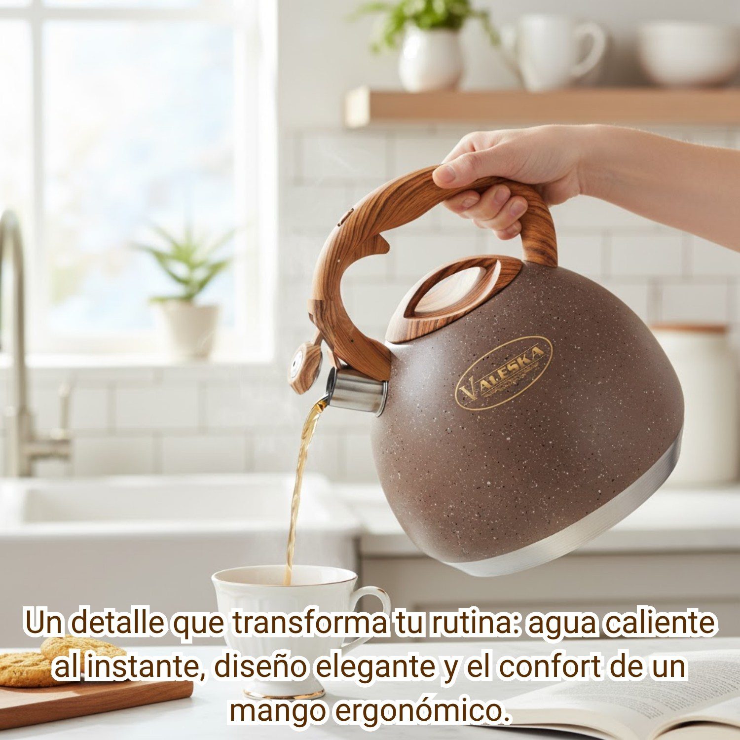 Tetera Valeska Silbadora Tipo Roca Volcánica 5 Litros Marrón - Imagen 3