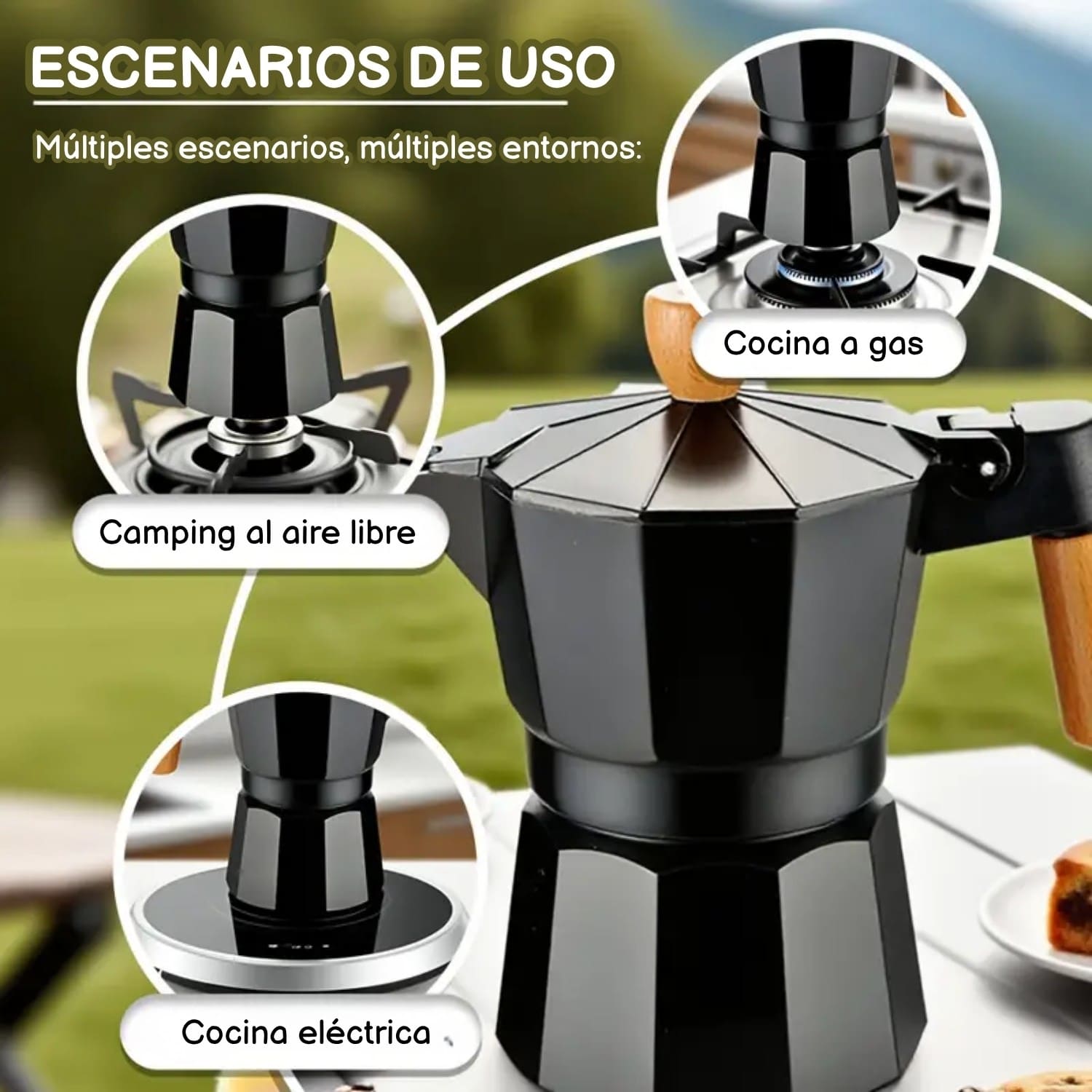 Cafetera Moka Italiana 6 Tazas - 300ml Negro Elegante - Imagen 6
