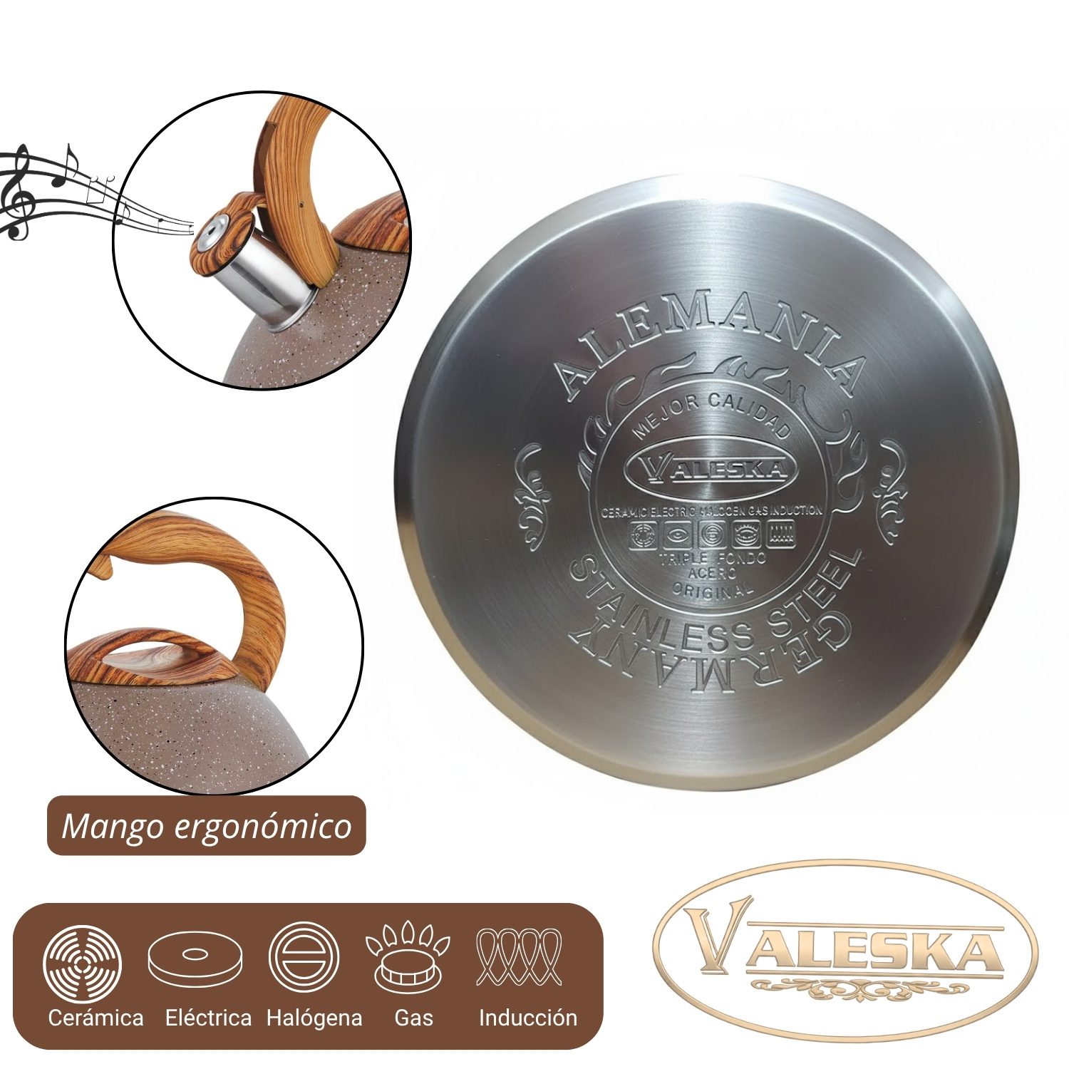 Tetera Valeska Silbadora Tipo Roca Volcánica 5 Litros Marrón - Imagen 4