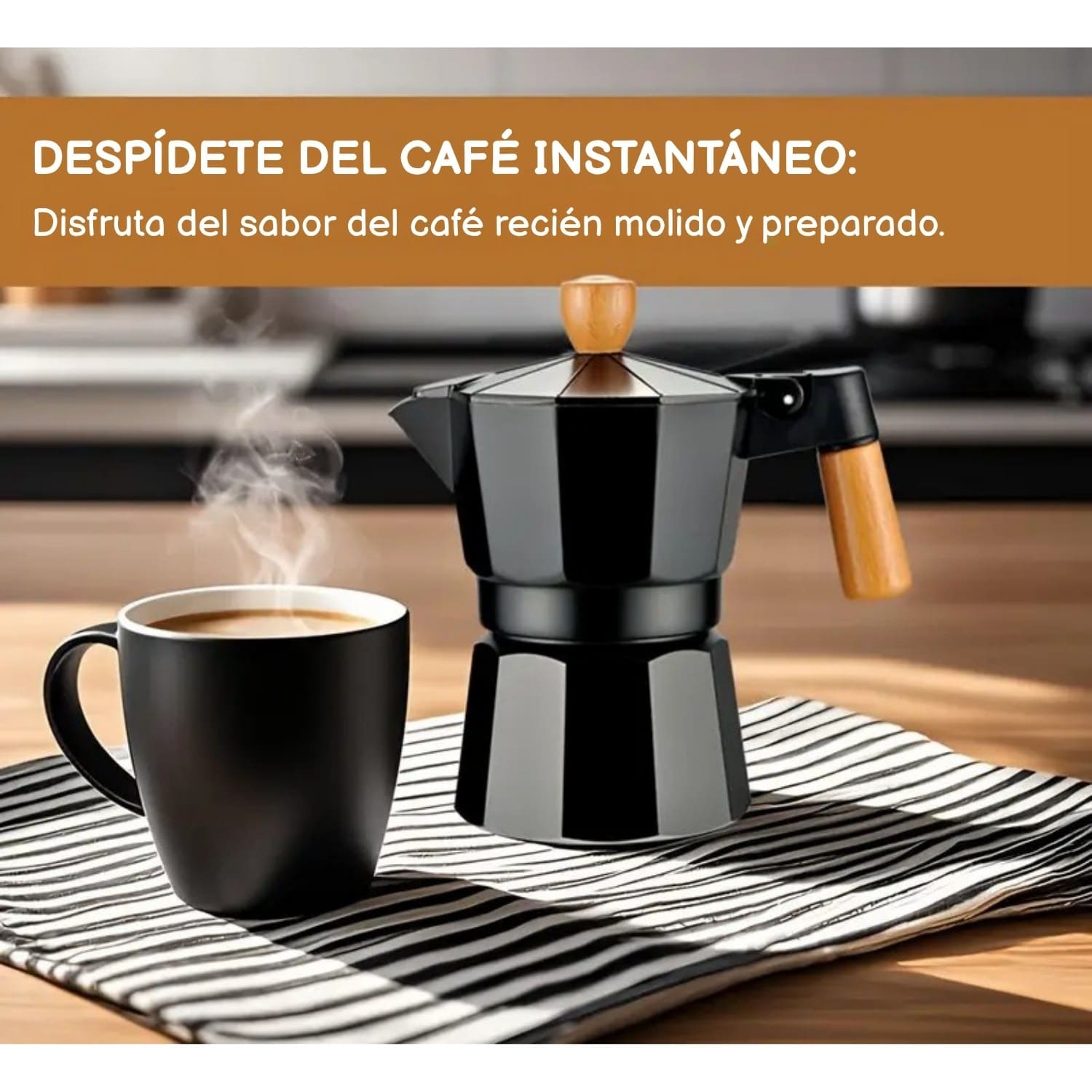 Cafetera Moka Italiana 6 Tazas - 300ml Negro Elegante - Imagen 7
