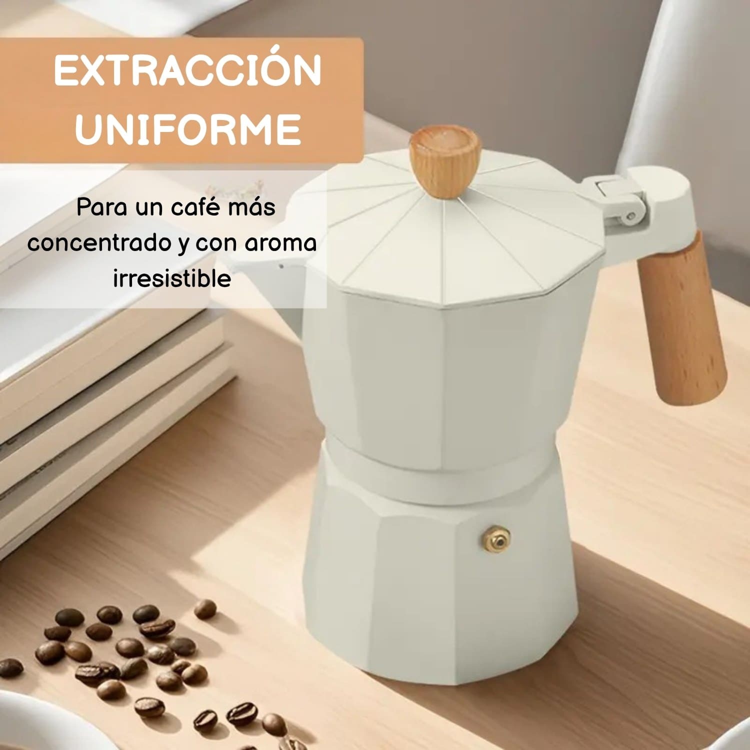 Cafetera Moka Italiana 6 Tazas - 300ml Crema Elegante - Imagen 6