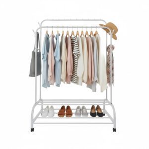 Organizador Colgador Doble de Ropa Perchero con Ruedas Blanco