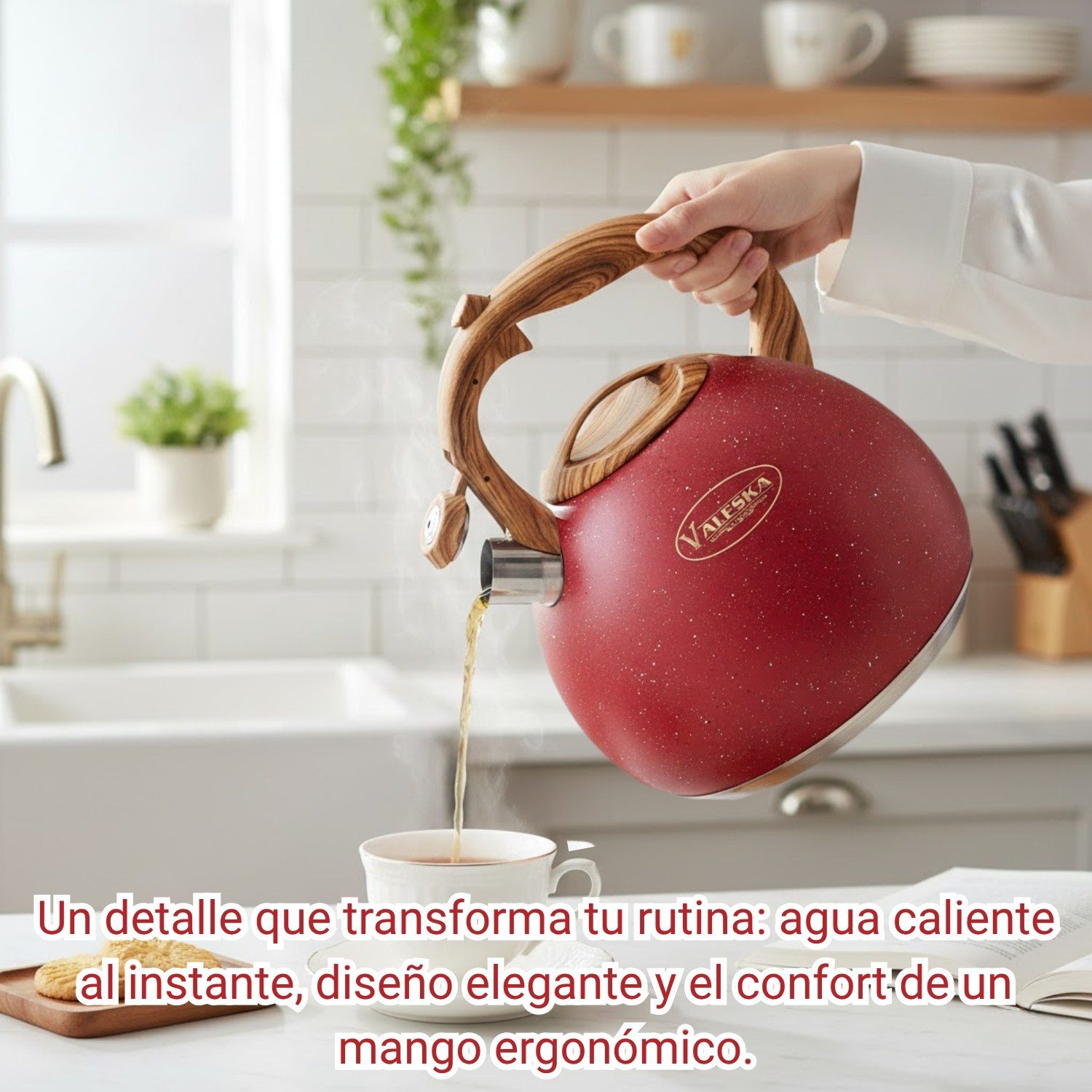 Tetera Valeska Silbadora Tipo Roca Volcánica 5 Litros Rojo - Imagen 3