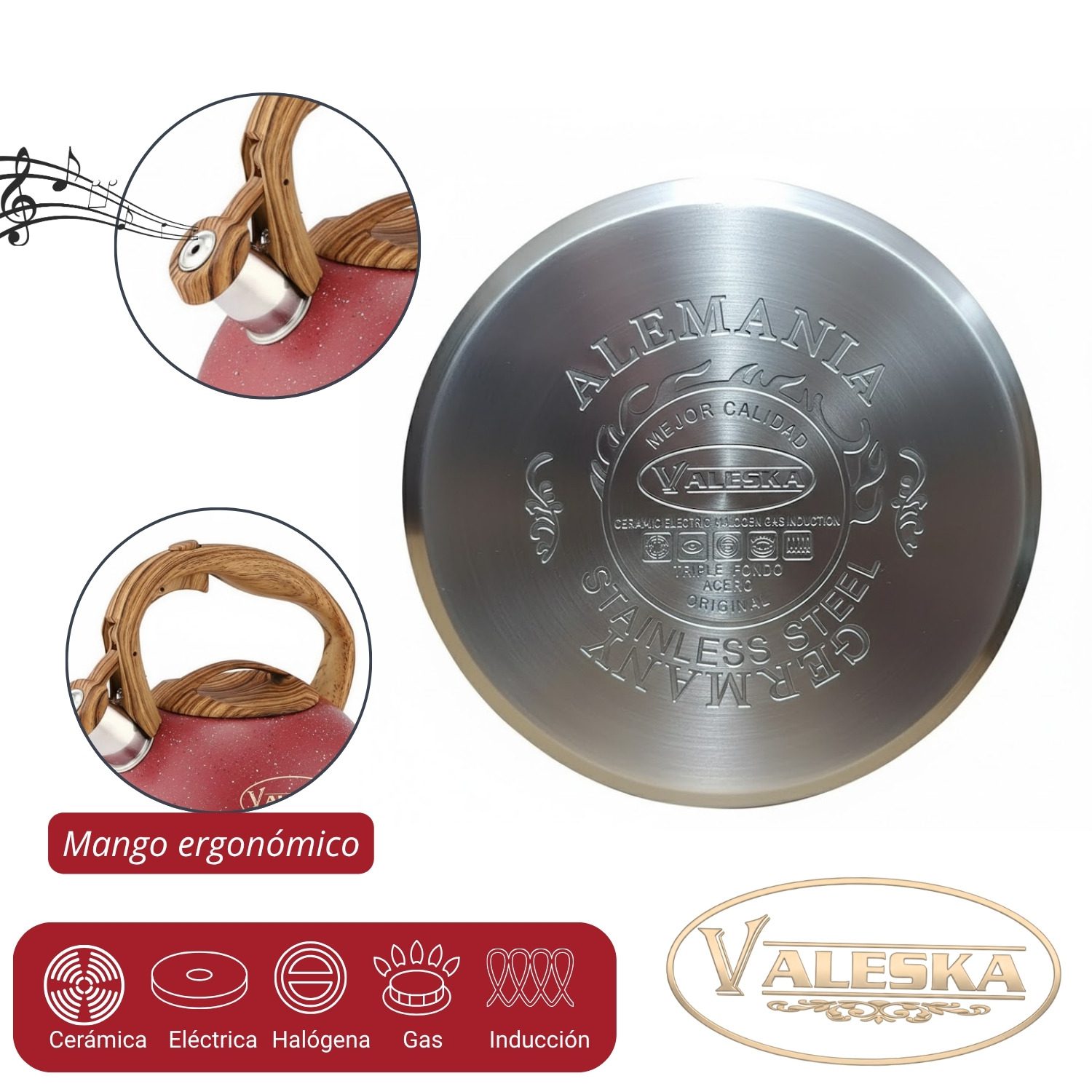 Tetera Valeska Silbadora Tipo Roca Volcánica 5 Litros Rojo - Imagen 5