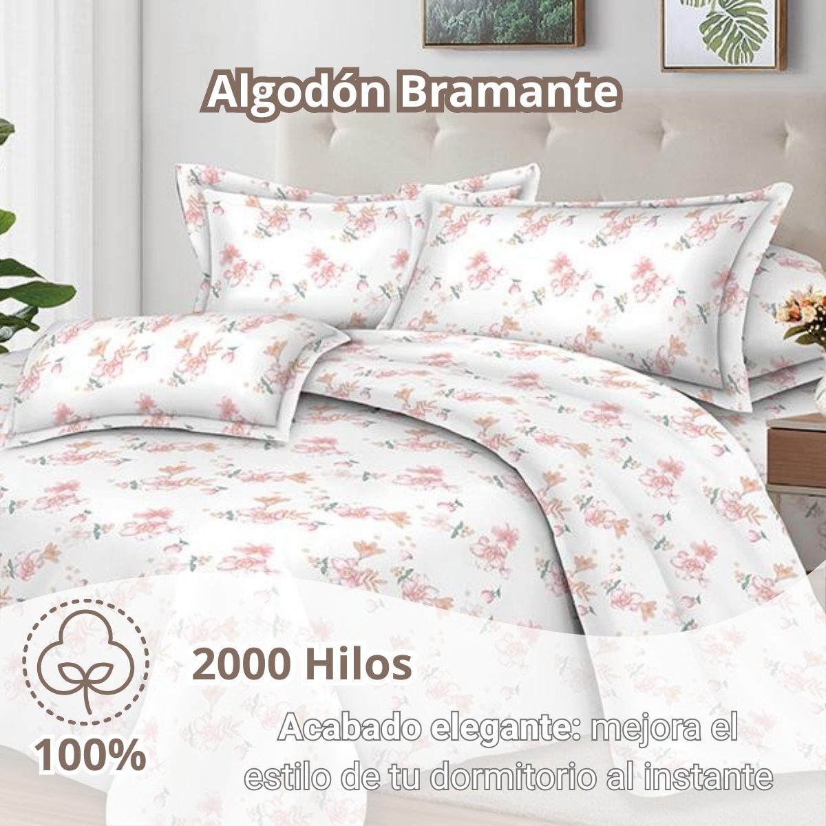 Juego de Sábanas 100% Suave Algodón 2Plazas 4 Piezas 2000 Hilos Rosa Vintage - Imagen 2