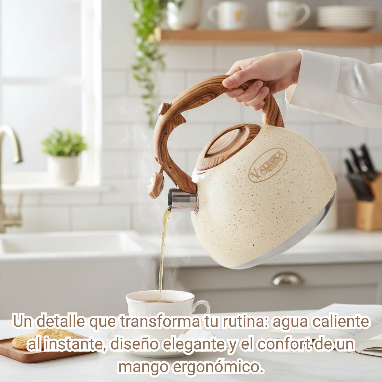 Tetera Valeska Silbadora Tipo Roca Volcánica 5 Litros Crema - Imagen 3