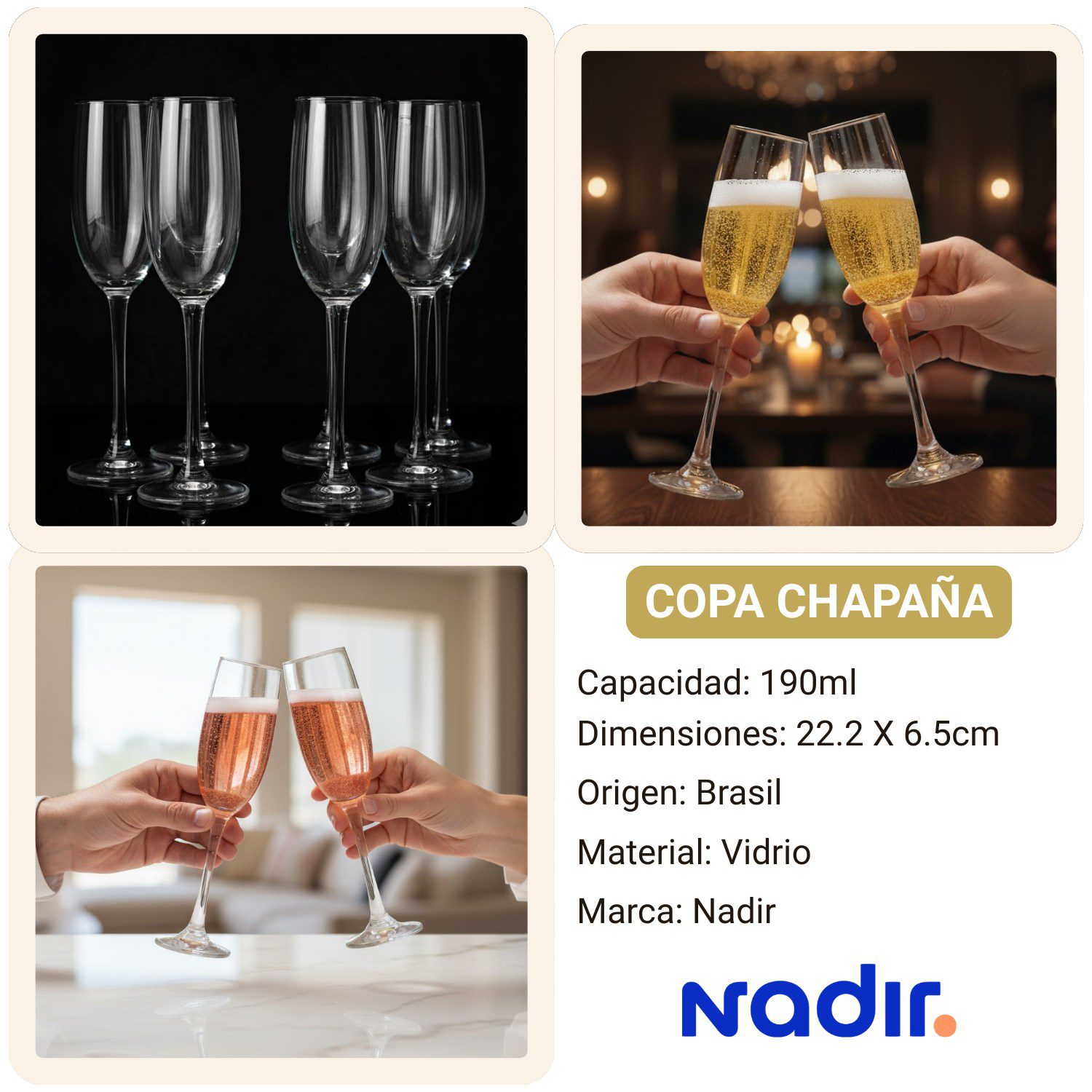 Copa Champaña 190ML Nadir, Set de Copas Champagne - Imagen 7