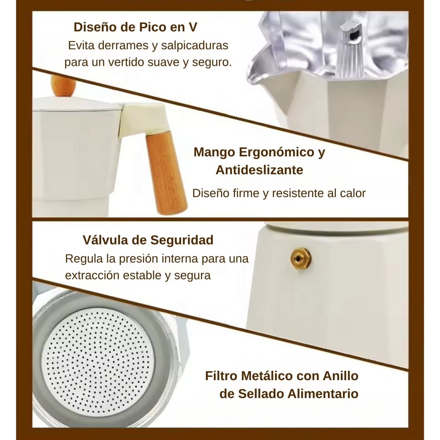 Cafetera Moka Italiana 6 Tazas - 300ml Crema Elegante - Imagen 3