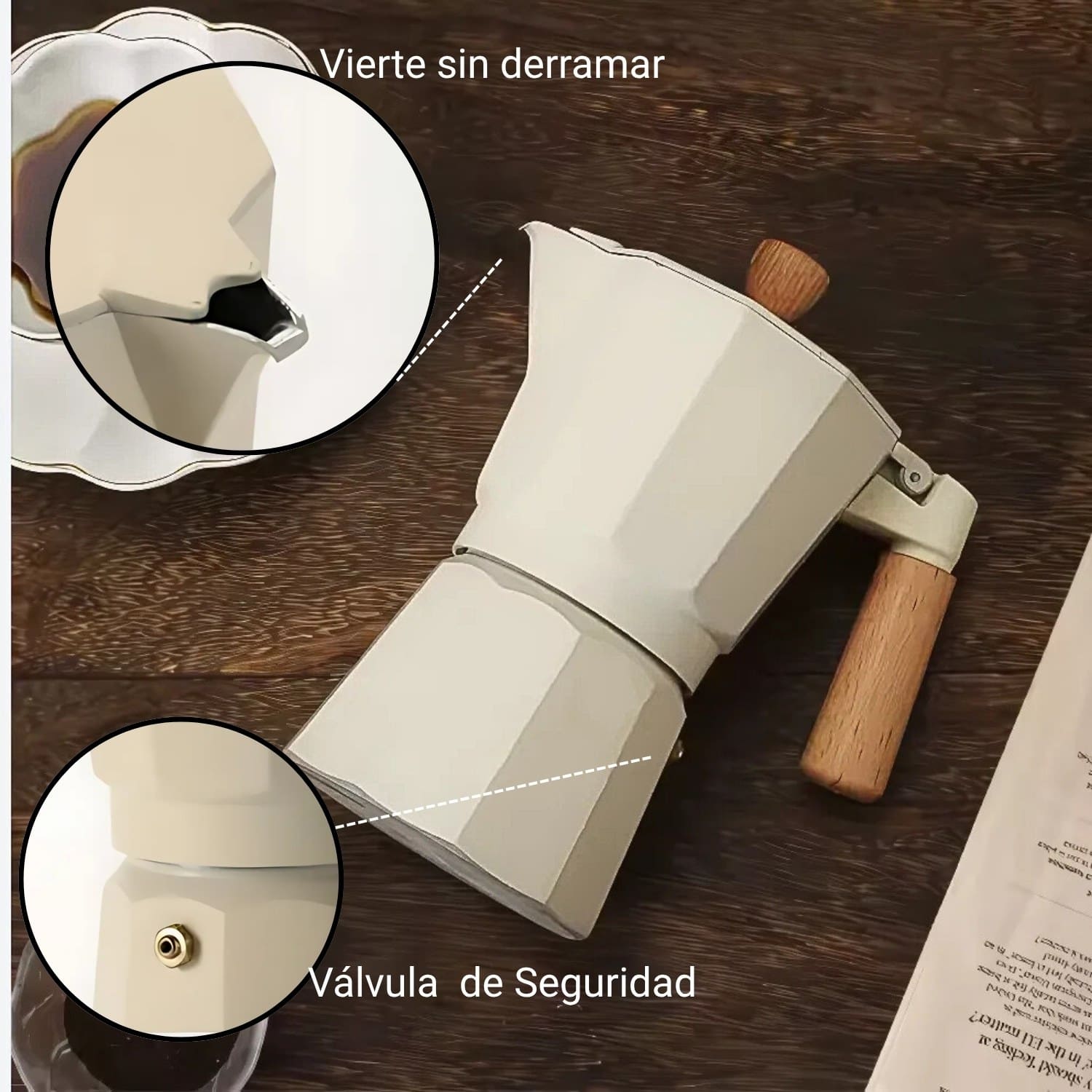 Cafetera Moka Italiana 6 Tazas - 300ml Crema Elegante - Imagen 4