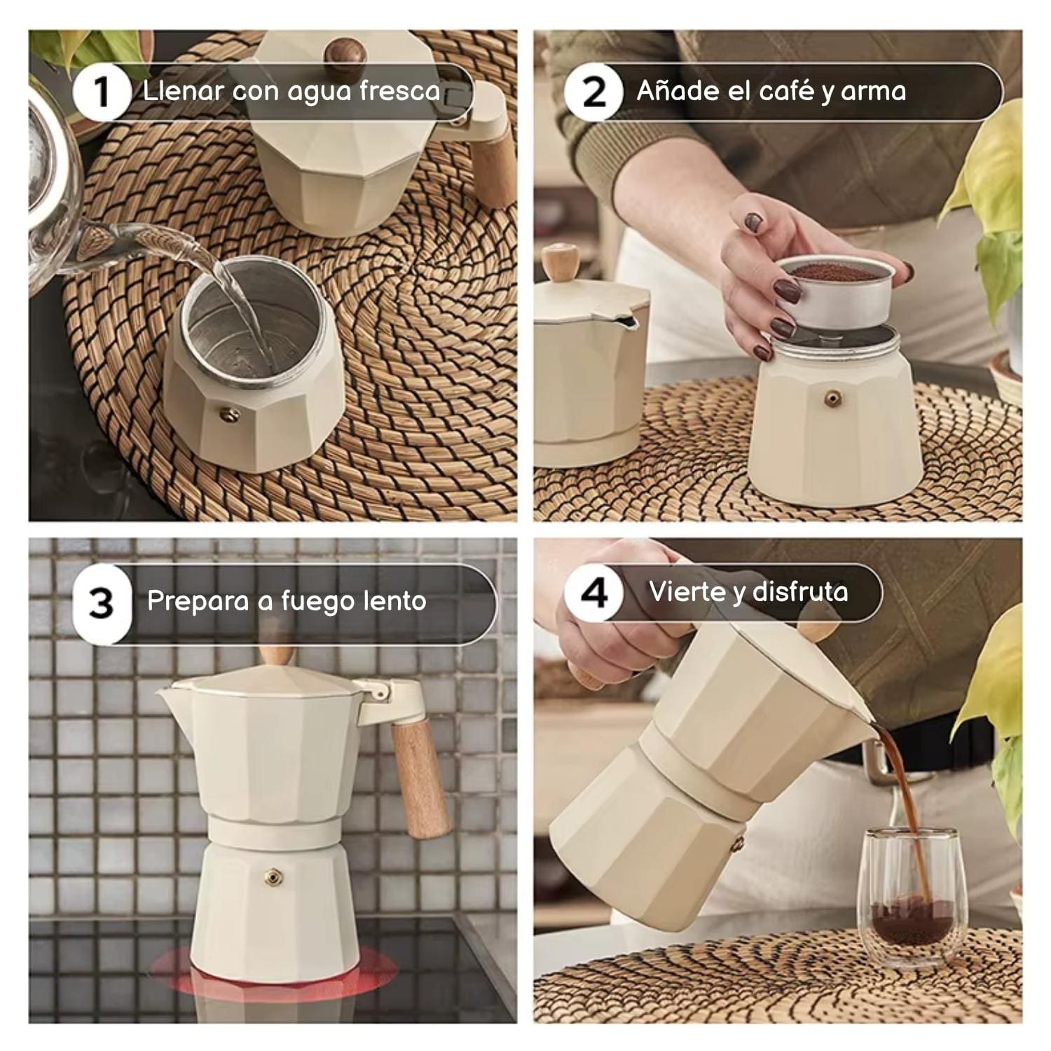 Cafetera Moka Italiana 6 Tazas - 300ml Crema Elegante - Imagen 5