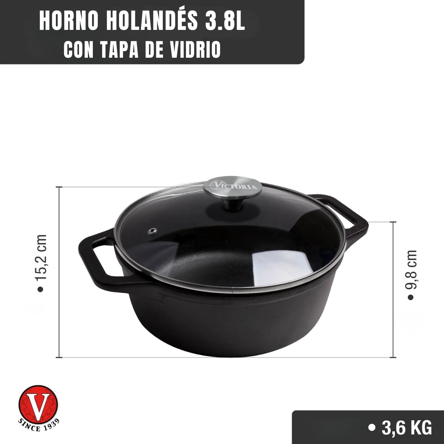 Olla 4Qt N°24 Horno Holandes c/T Vidrio3.8L Esmaltado - Imagen 2