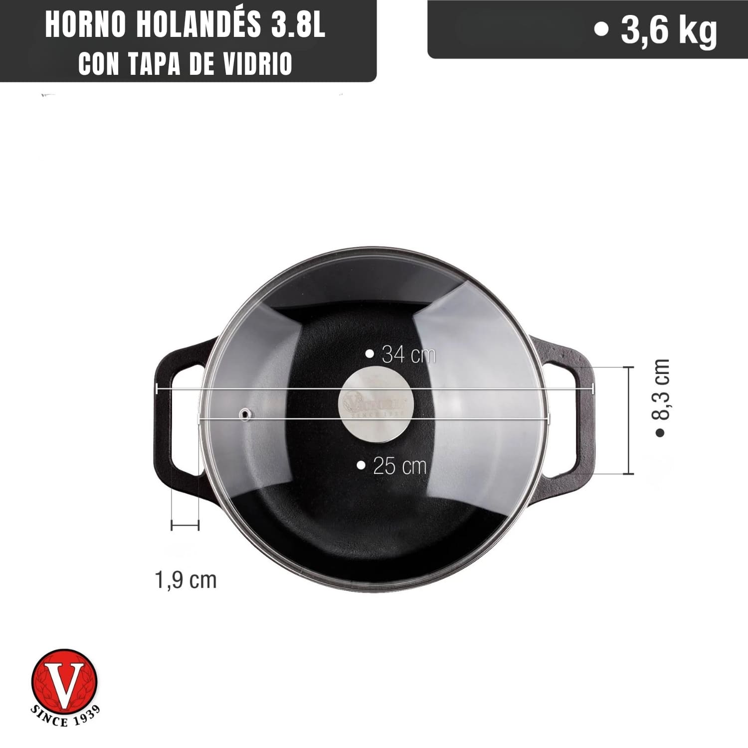 Olla 4Qt N°24 Horno Holandes c/T Vidrio3.8L Esmaltado - Imagen 3