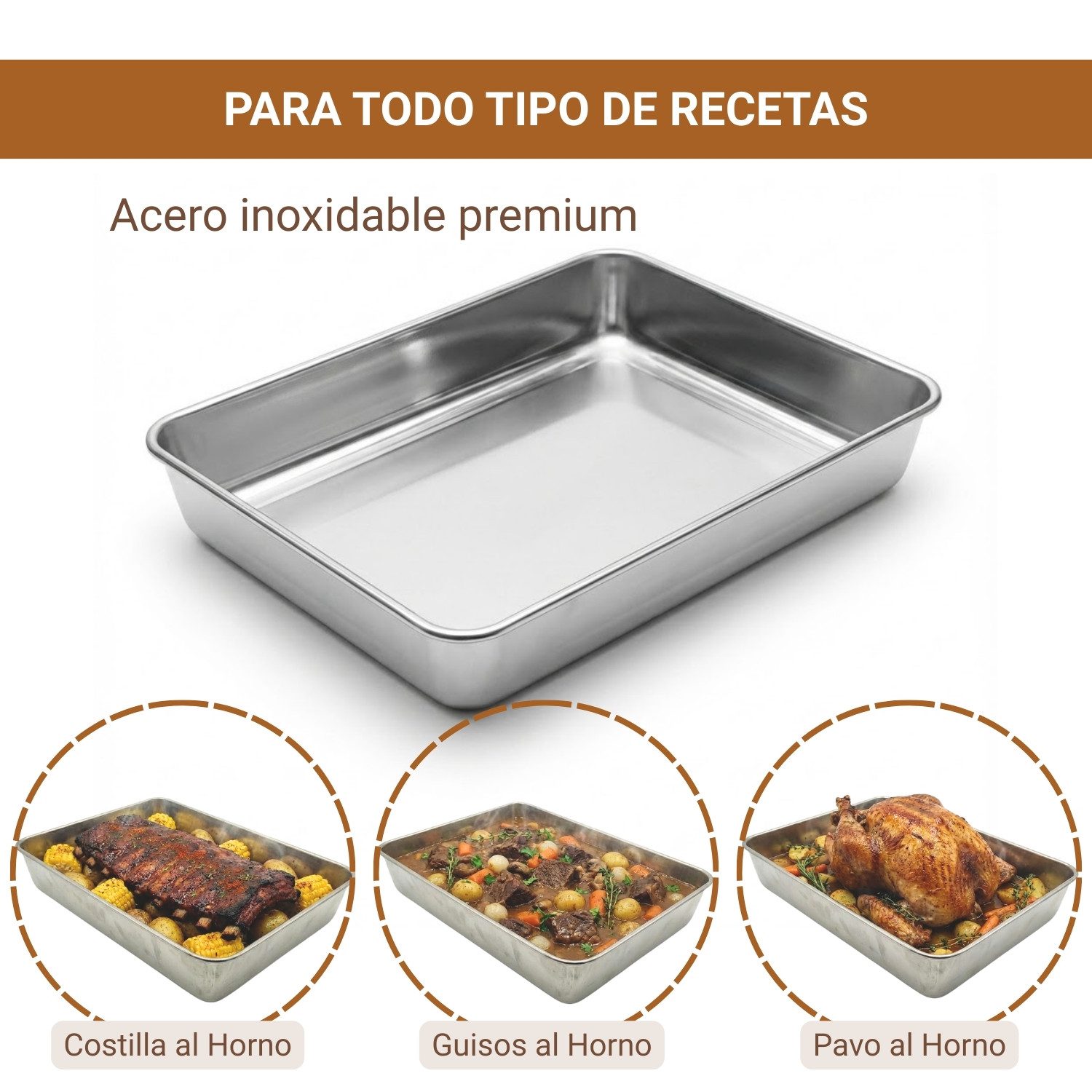 Bandeja de Acero Inoxidable para Horno (4.5L) 35 x 27.5 x 5.8 cm - Imagen 3