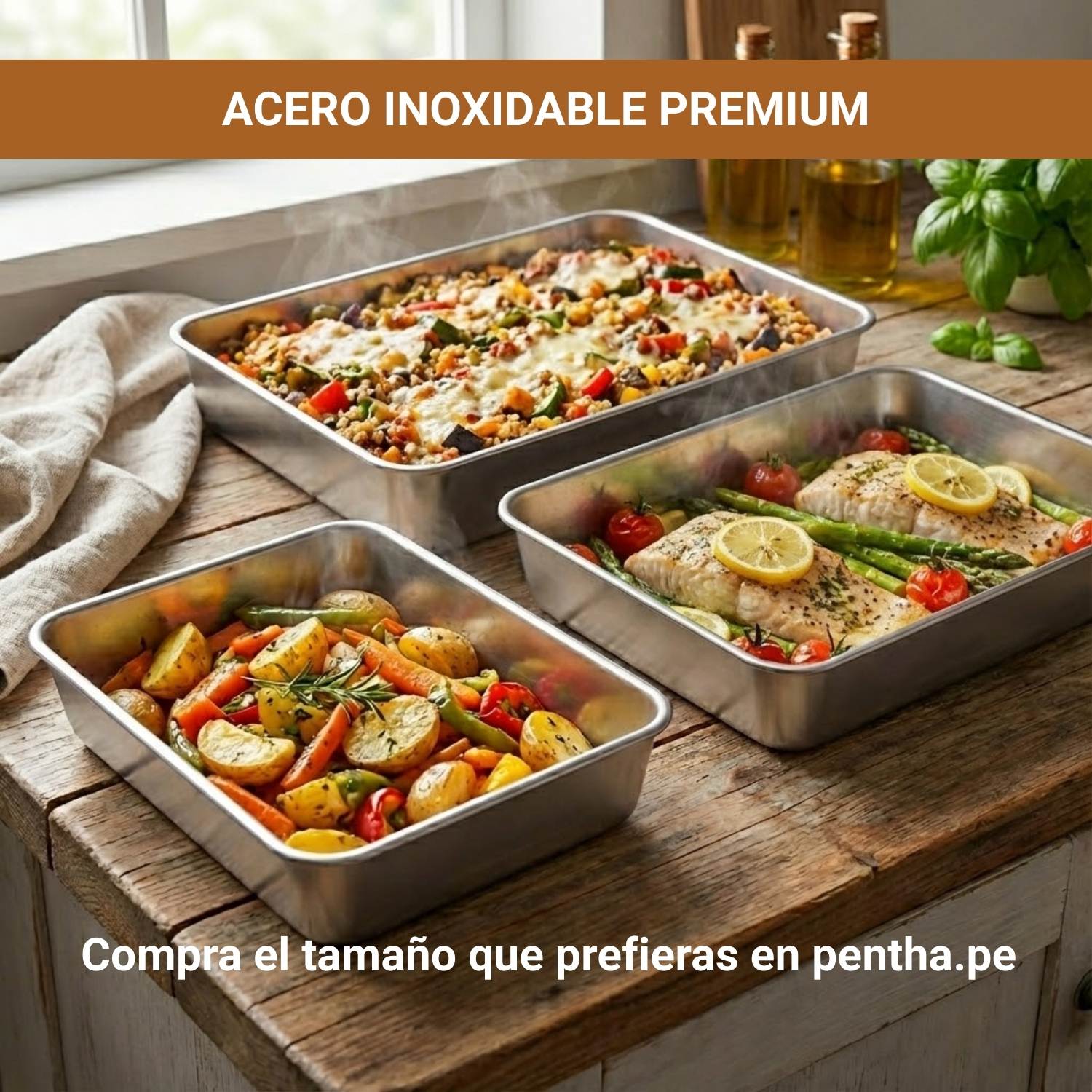 Bandeja de Acero Inoxidable para Horno (4.5L) 35 x 27.5 x 5.8 cm - Imagen 4