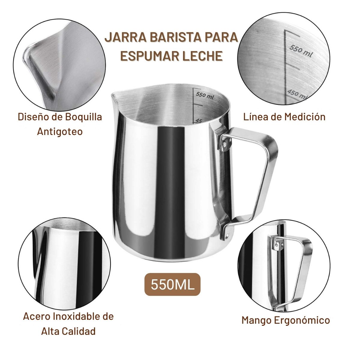 Jarra Barista Espumador de Leche 550ml - Imagen 3