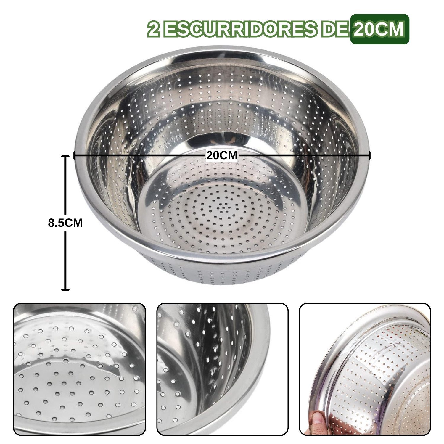 Cesto Colador Acero Inoxidable 20cm Pack x2 - Imagen 2