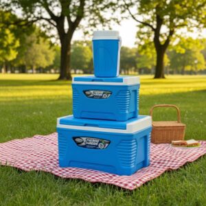 Cooler Hielera 14 y 5Litros más Termo 1500ml - 3 Piezas Azul