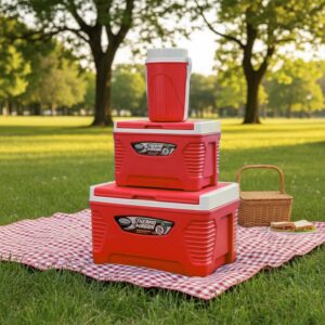 Cooler Hielera 14 y 5Litros más Termo 1500ml - 3 Piezas Rojo