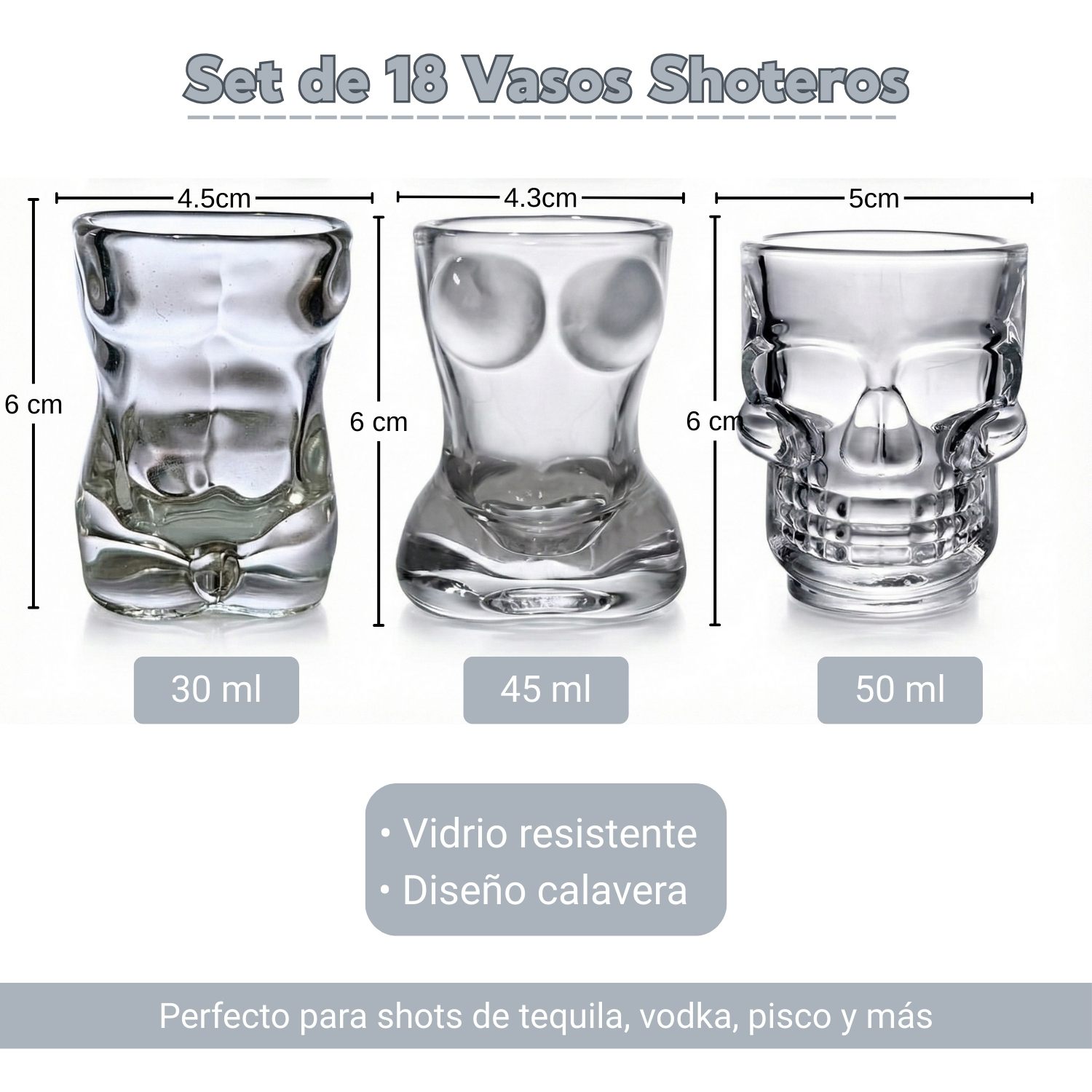 Vaso Shot Tequilero Diseño Variado Set X18 - Imagen 4